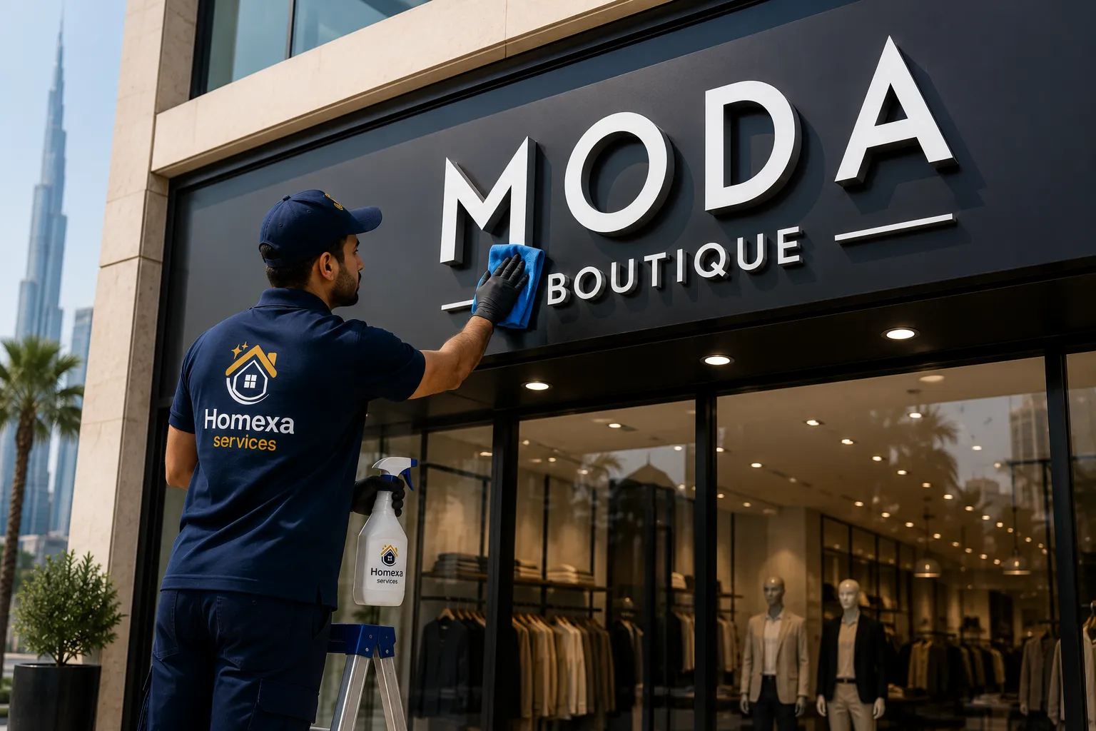 Professional shop sign cleaning in Dubai by Home Xa Services