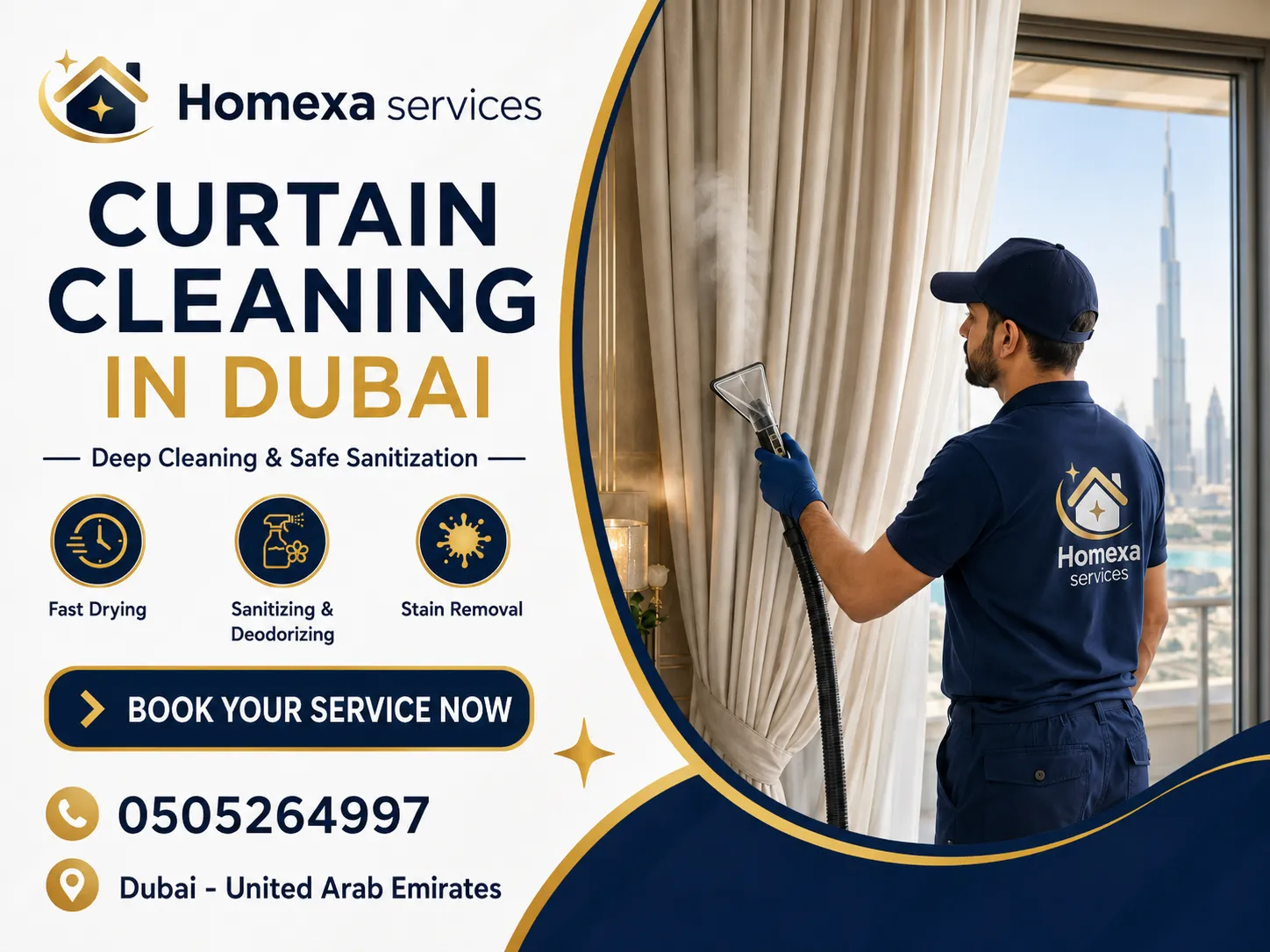 Professional curtain cleaning in Dubai by Home Xa Services