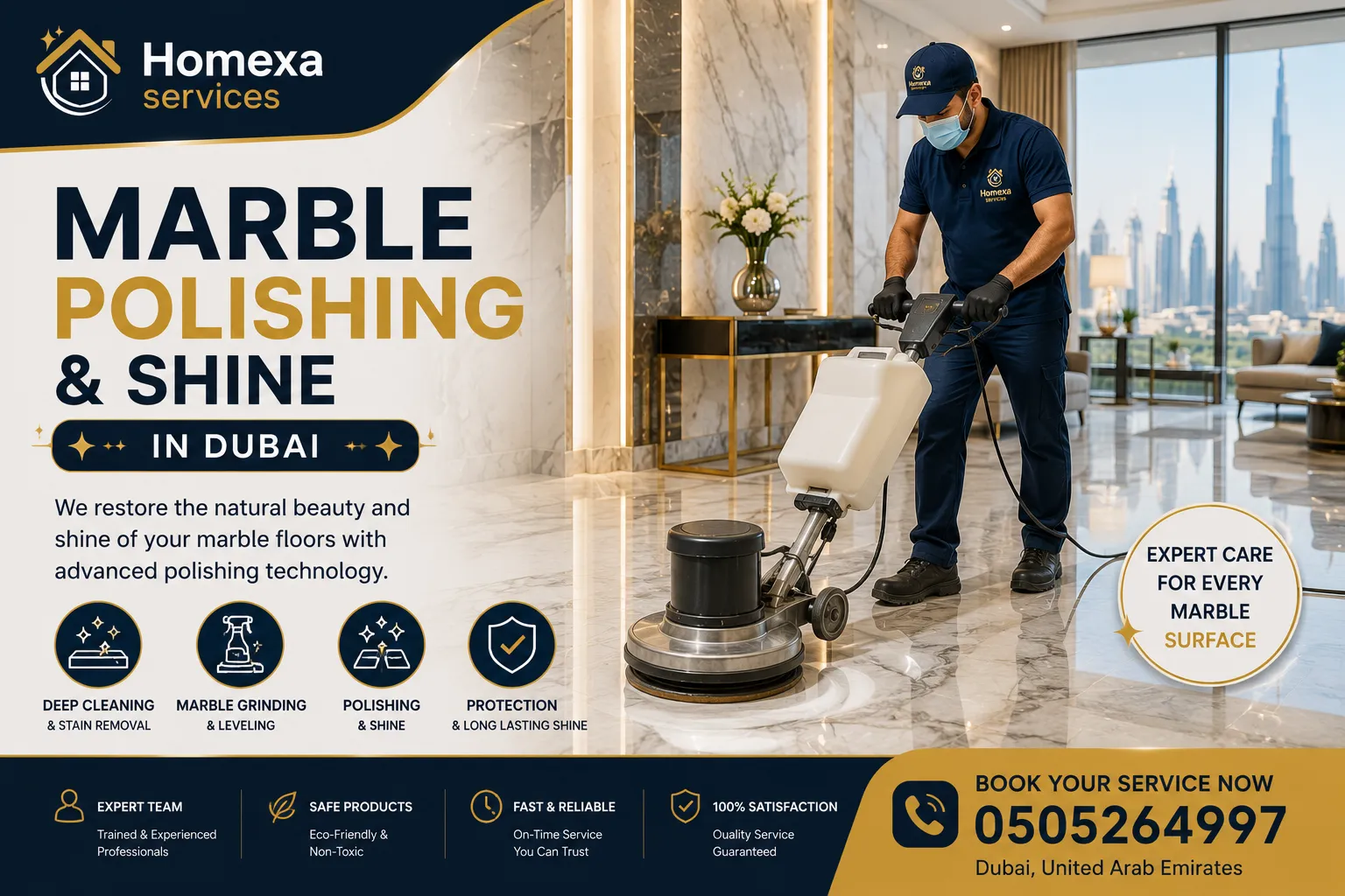 Professional marble grinding and polishing in Dubai by Home Xa Services