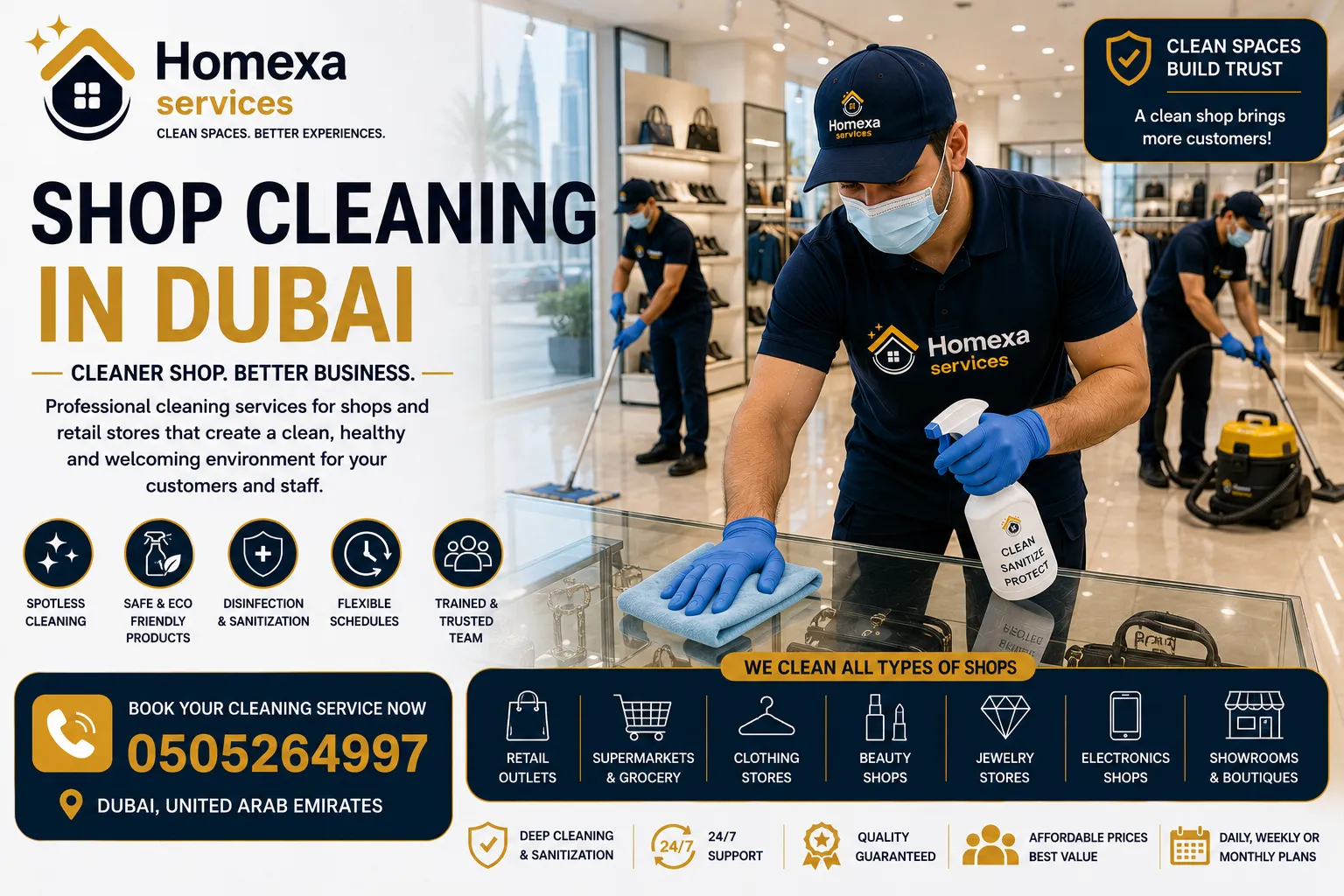 Professional shop cleaning in Dubai by Home Xa Services