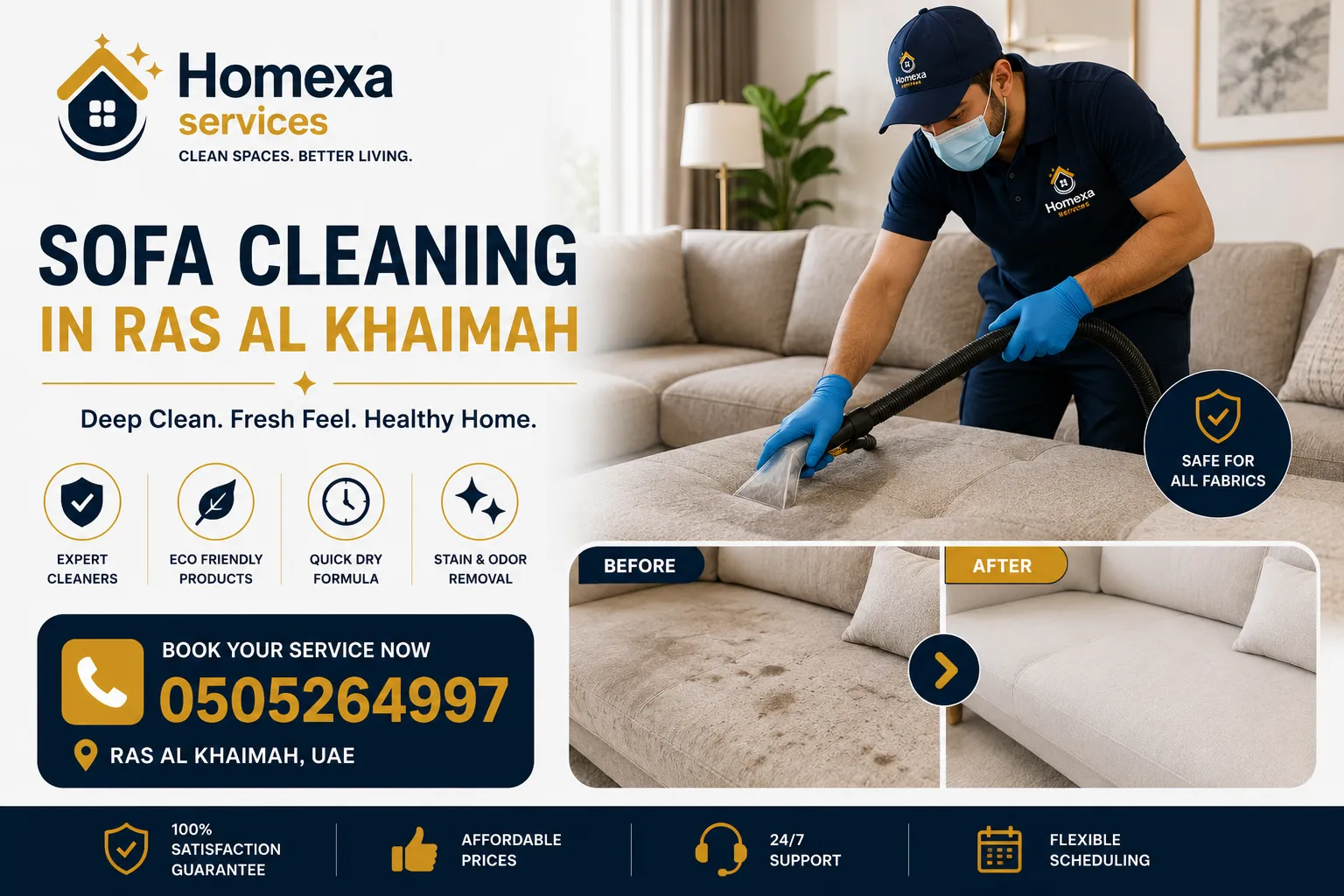 Professional sofa cleaning in Ras Al Khaimah at home