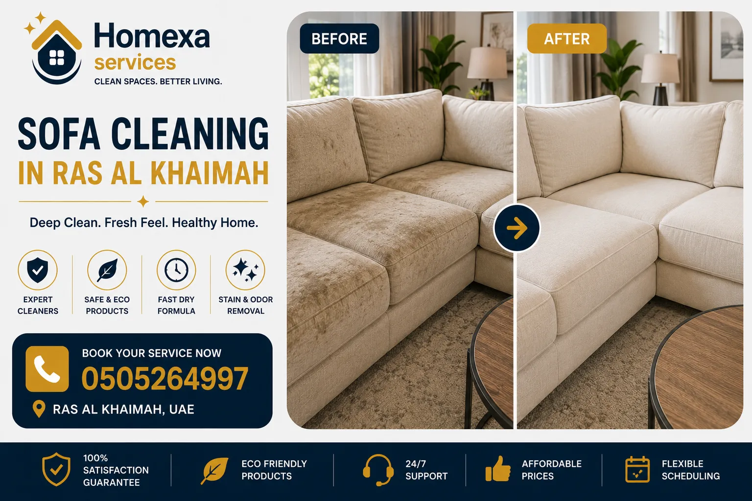 Sofa washing and stain treatment in Ras Al Khaimah