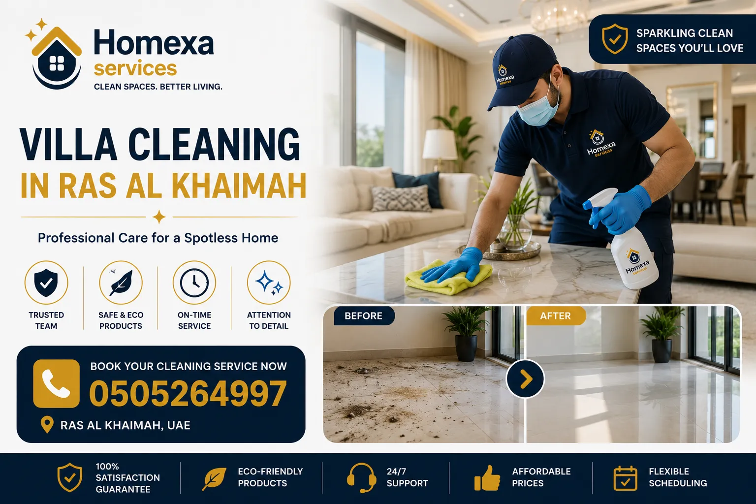 Before and after villa cleaning in Ras Al Khaimah