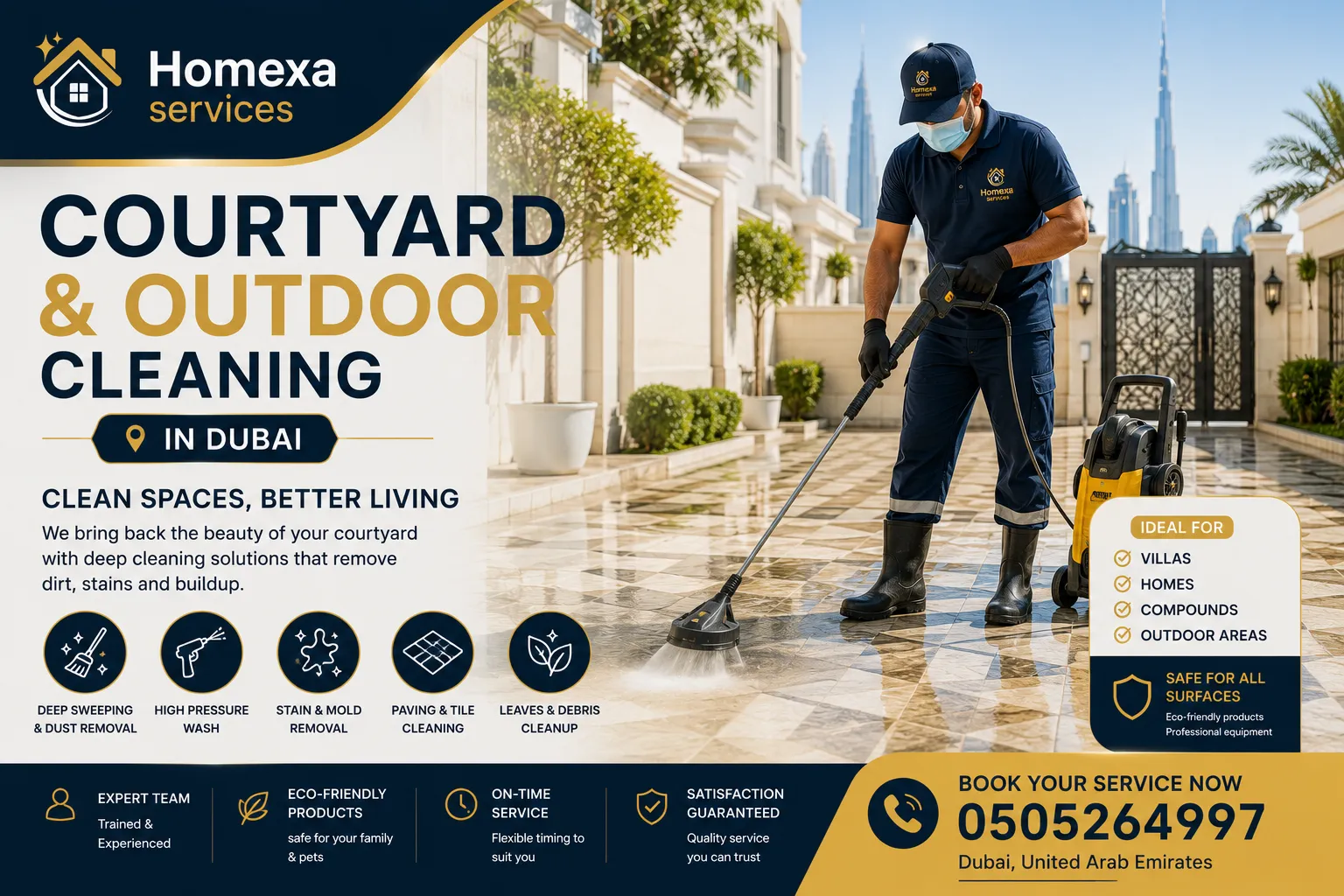 Professional yard and courtyard cleaning in Dubai by Home Xa Services