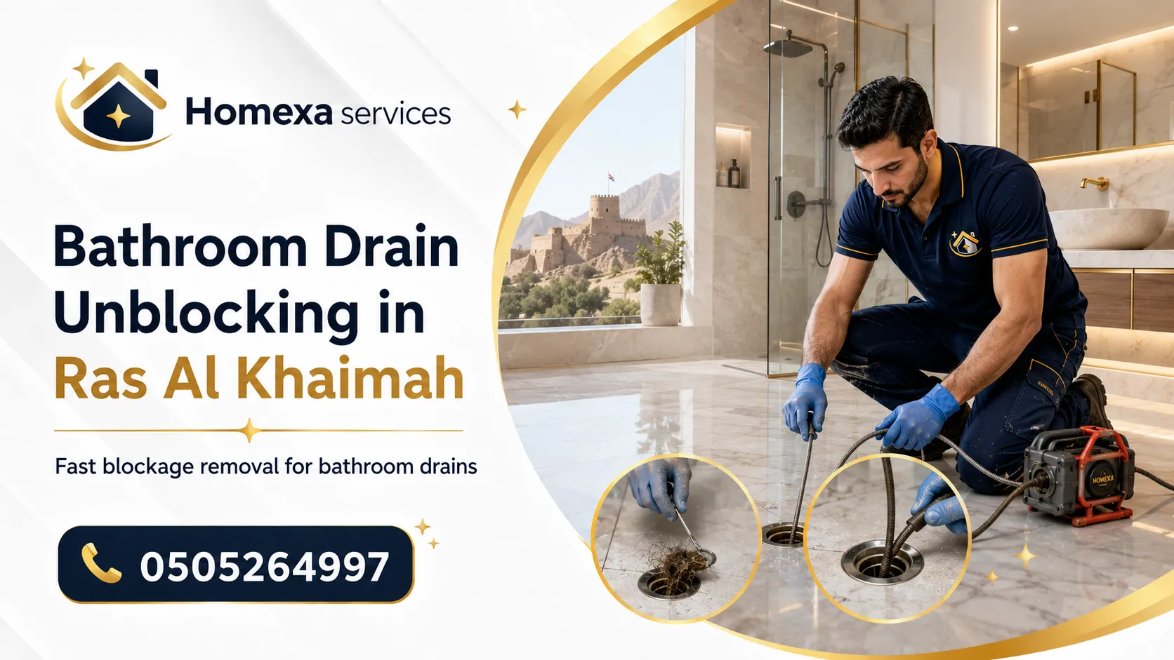 Bathroom Drain Unblocking in Ras Al Khaimah for blocked shower floor drain and toilet drainage problems