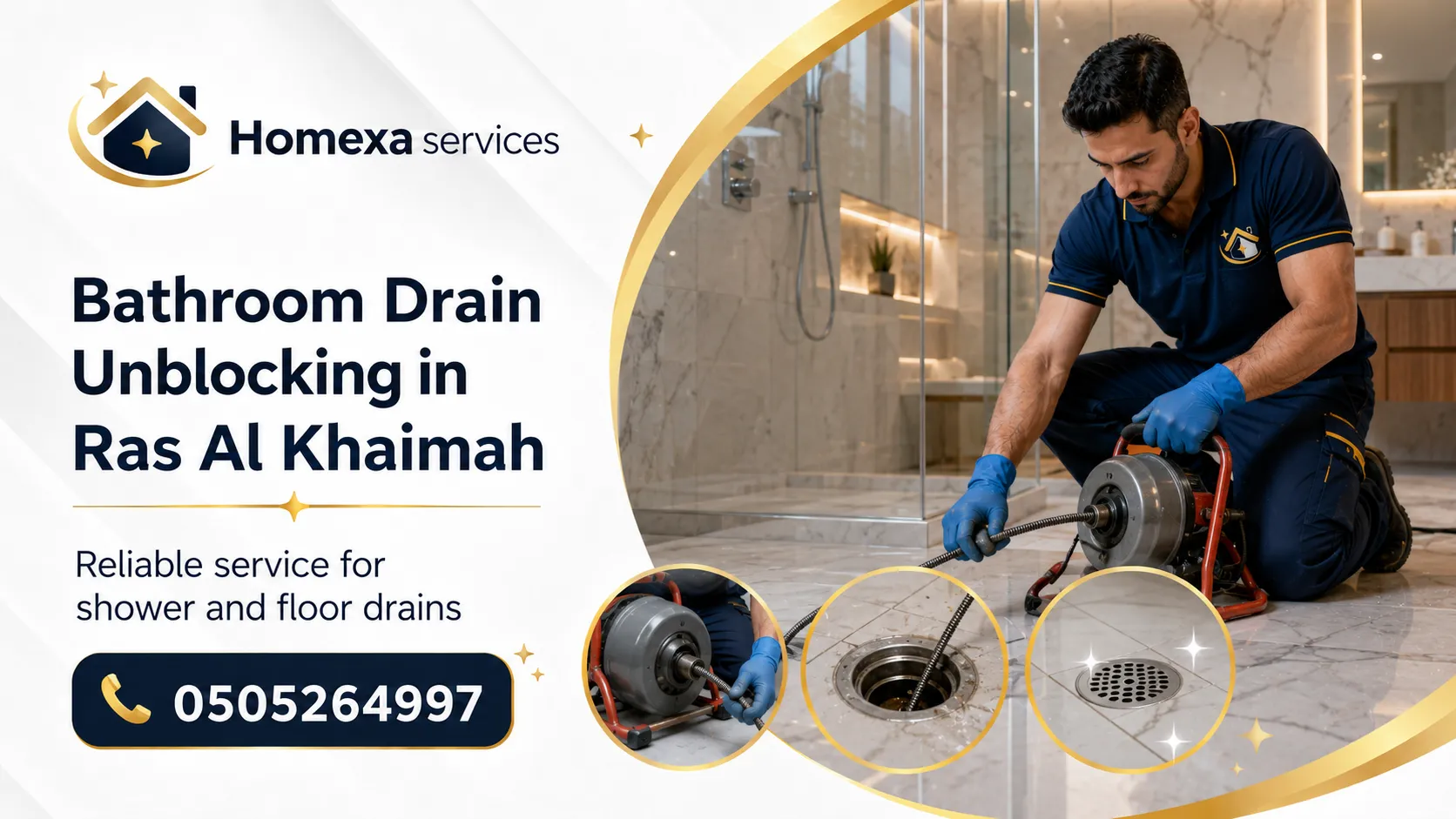 Bathroom drain unblocking service in Ras Al Khaimah for shower toilet washbasin and floor drain blockage