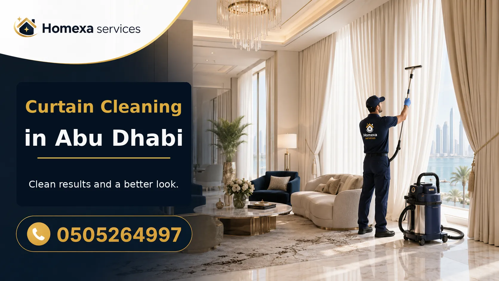 Curtain cleaning in Abu Dhabi for blackout sheer long and heavy curtains with on-site cleaning where suitable