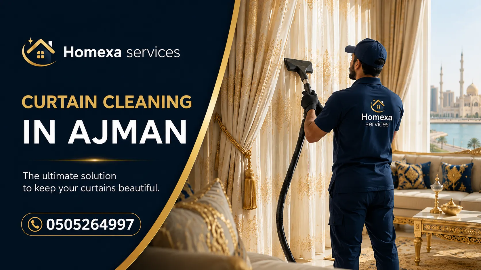 Curtain cleaning in Ajman for long heavy and floor to ceiling curtains