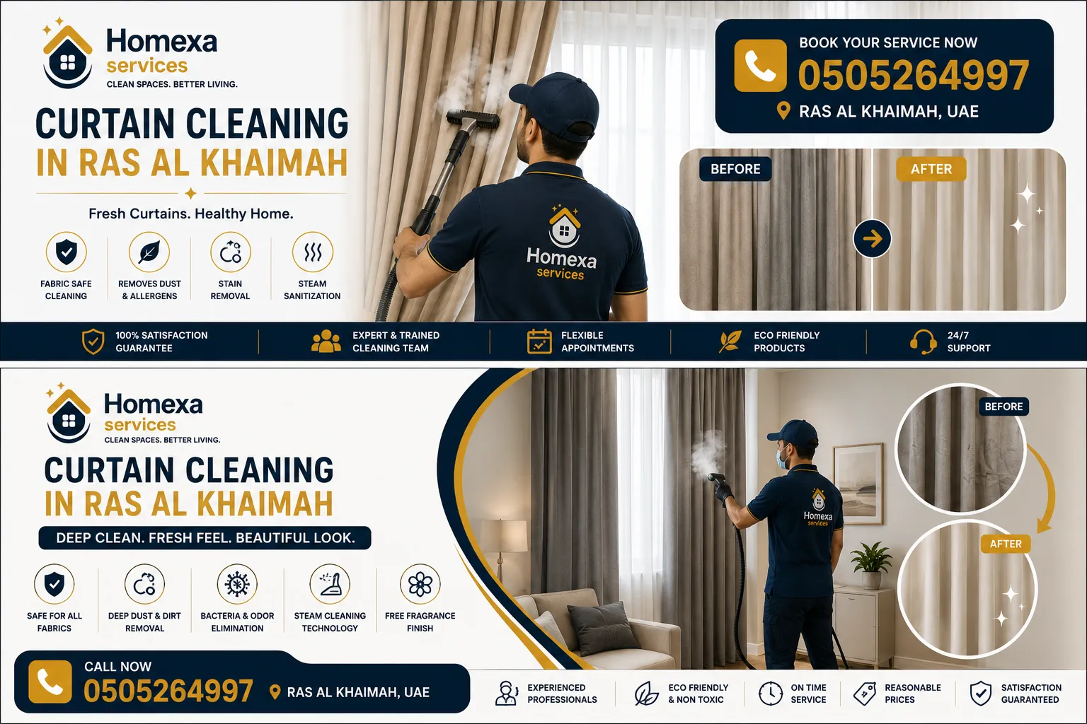 On-site steam and vacuum curtain cleaning in Ras Al Khaimah