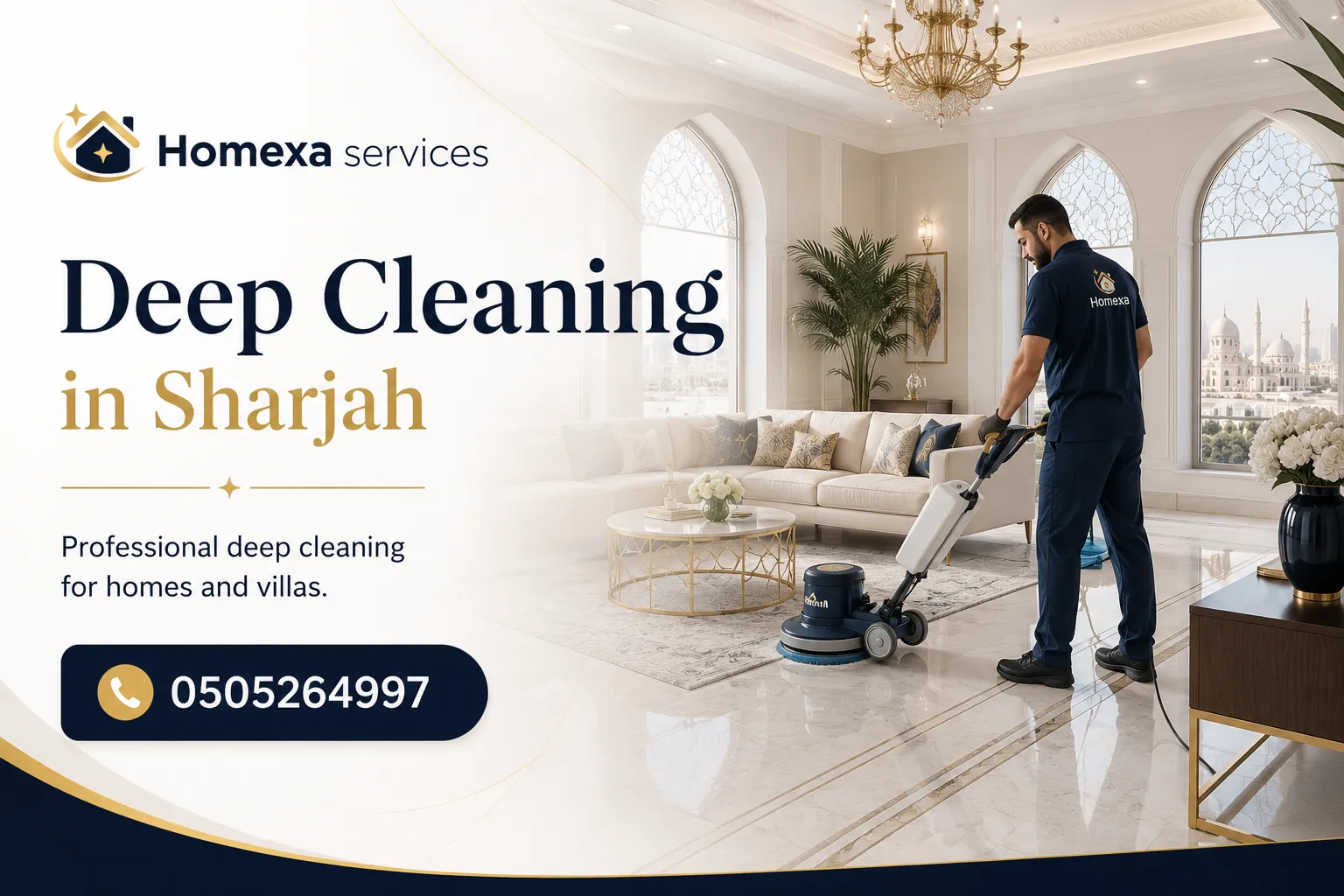 Apartment and villa deep cleaning in Sharjah with kitchen bathroom bedroom and living room cleaning