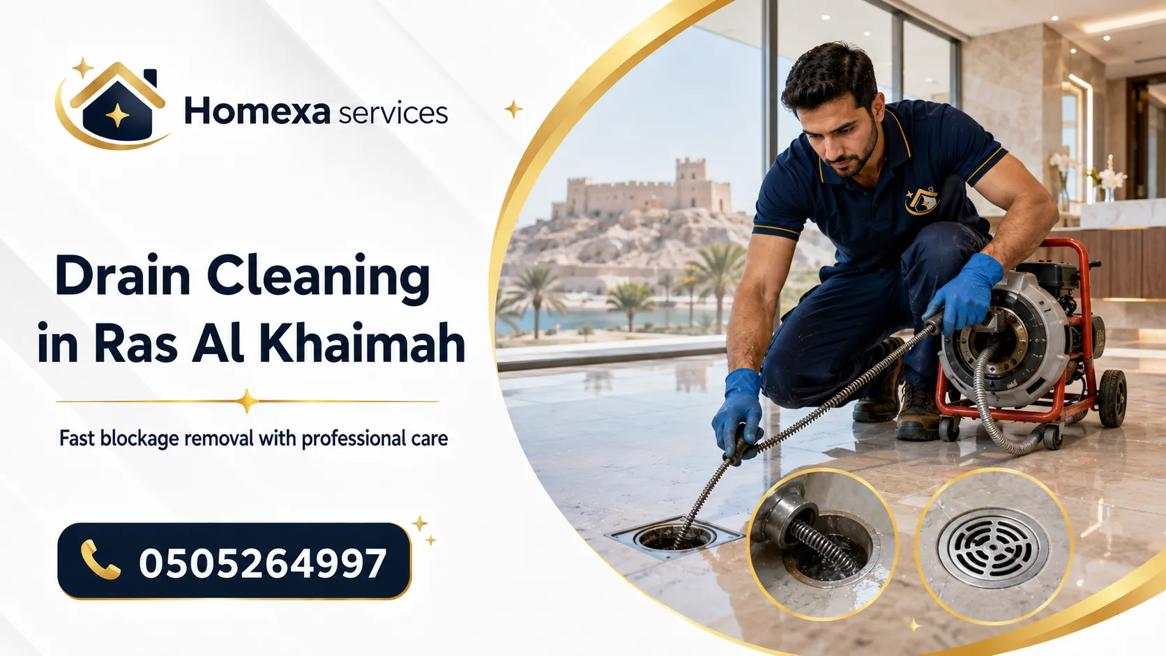 Drain cleaning in Ras Al Khaimah for blocked drains slow drainage and drain line cleaning