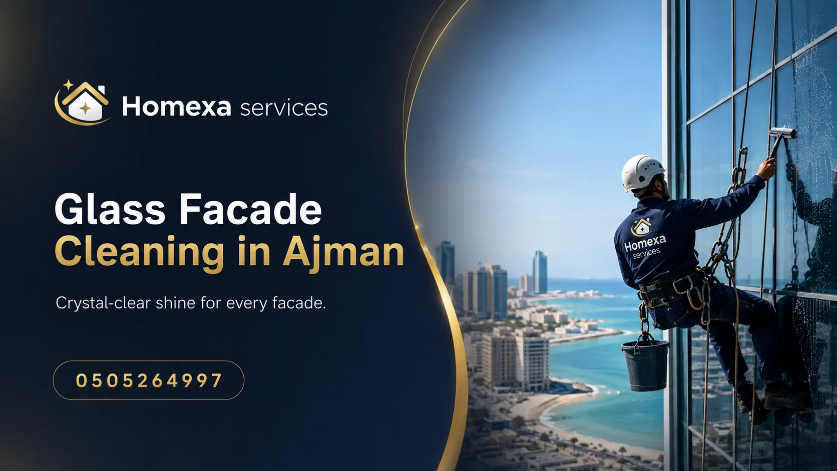 Glass facade cleaning in Ajman for exterior commercial and building glass