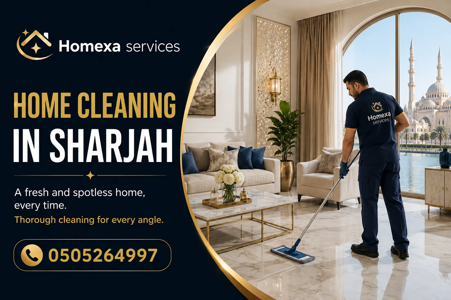 House Cleaning in Sharjah for bedrooms living rooms kitchens bathrooms and occupied family homes