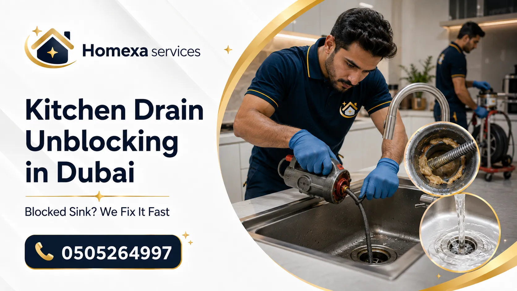 Kitchen drain unblocking in Dubai for grease buildup and blocked kitchen waste pipes