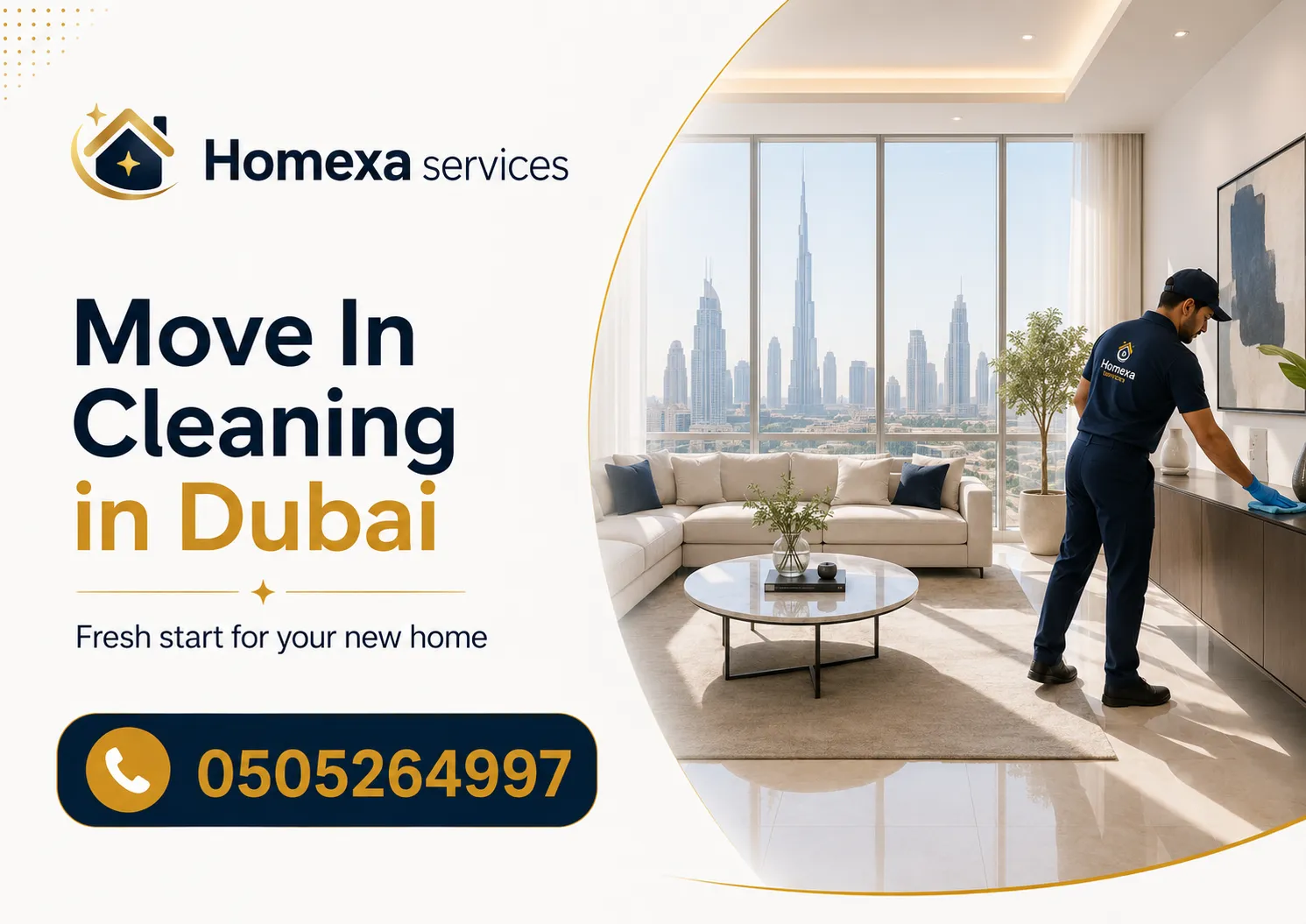 Apartment and villa move-in cleaning in Dubai before unpacking furniture and moving boxes