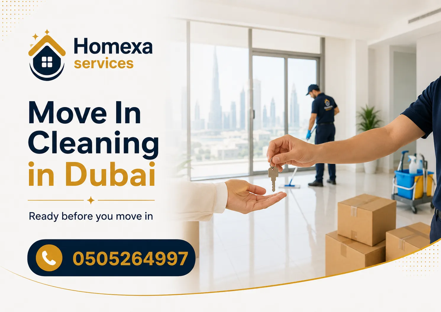Move-in cleaning service in Dubai after receiving property keys and before movers arrive