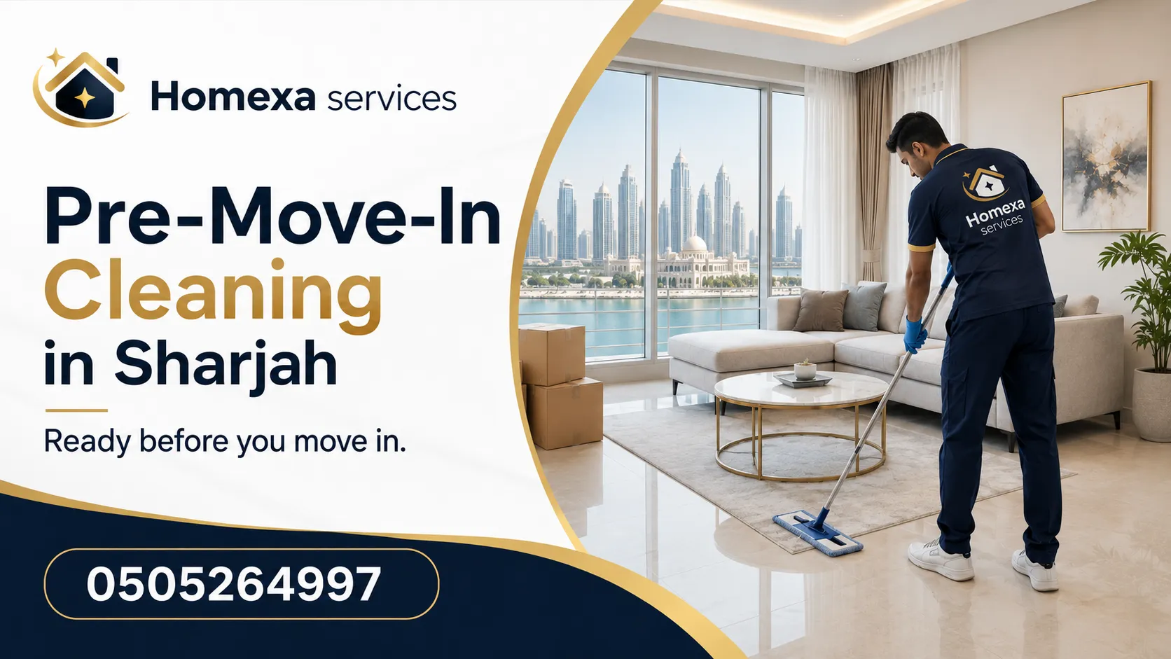Move-In Cleaning in Sharjah for vacant apartments villas and houses before furniture delivery