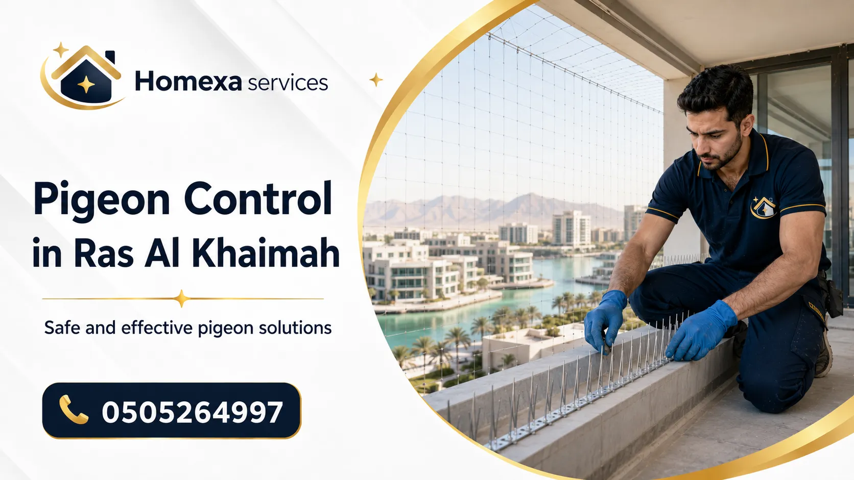 Pigeon Control in Ras Al Khaimah for balconies villa roofs and recurring pigeon nesting areas