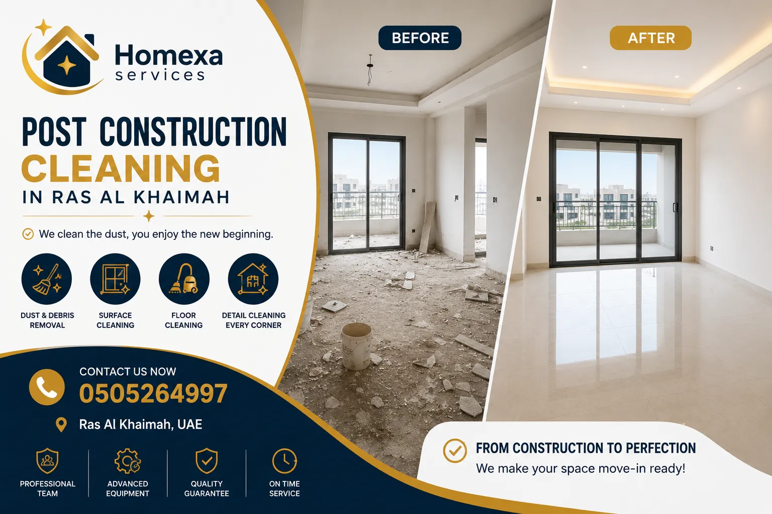 After construction cleaning and dust removal in Ras Al Khaimah