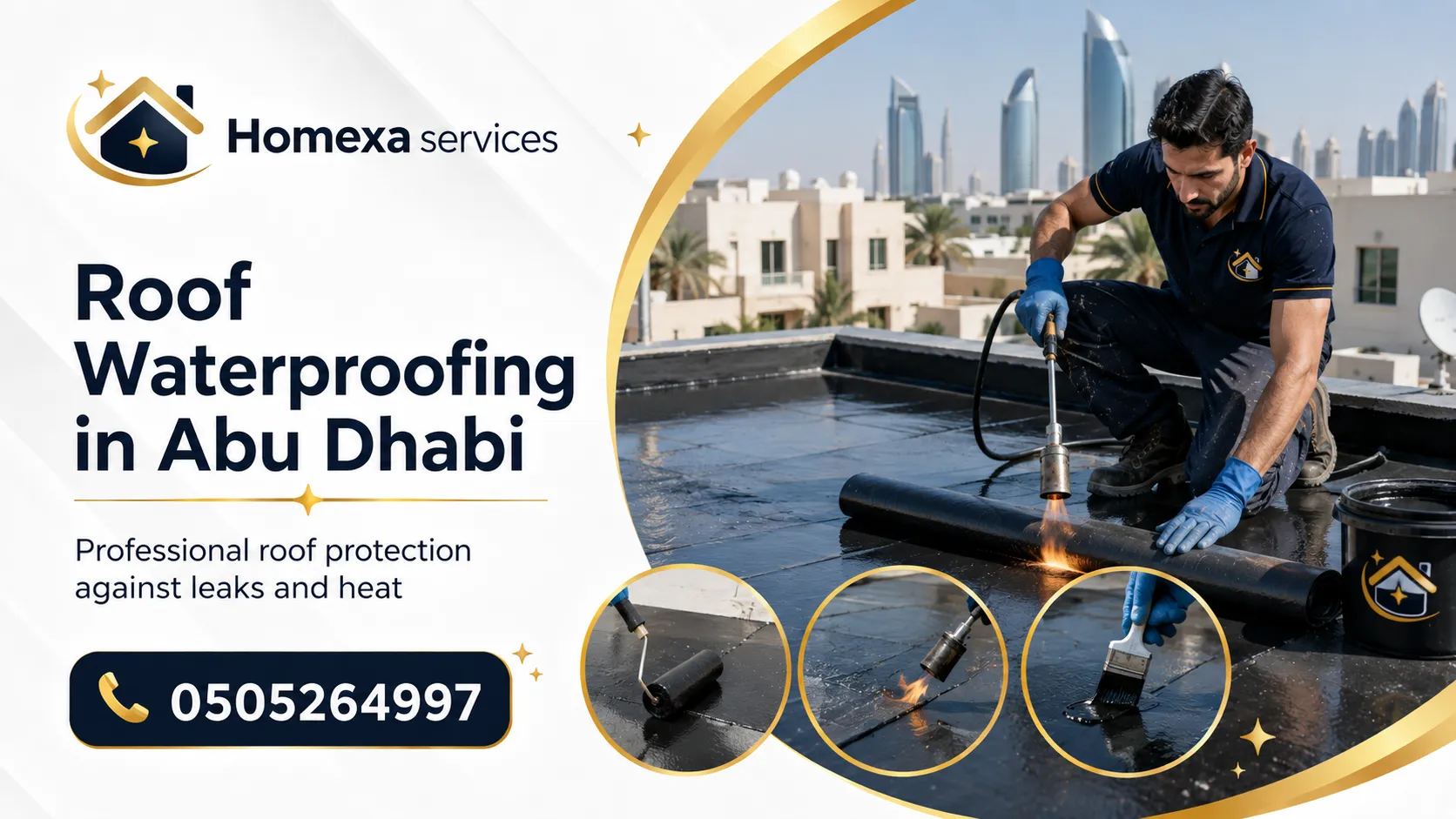 Roof Waterproofing in Abu Dhabi for villas homes and protection against roof water leaks and dampness