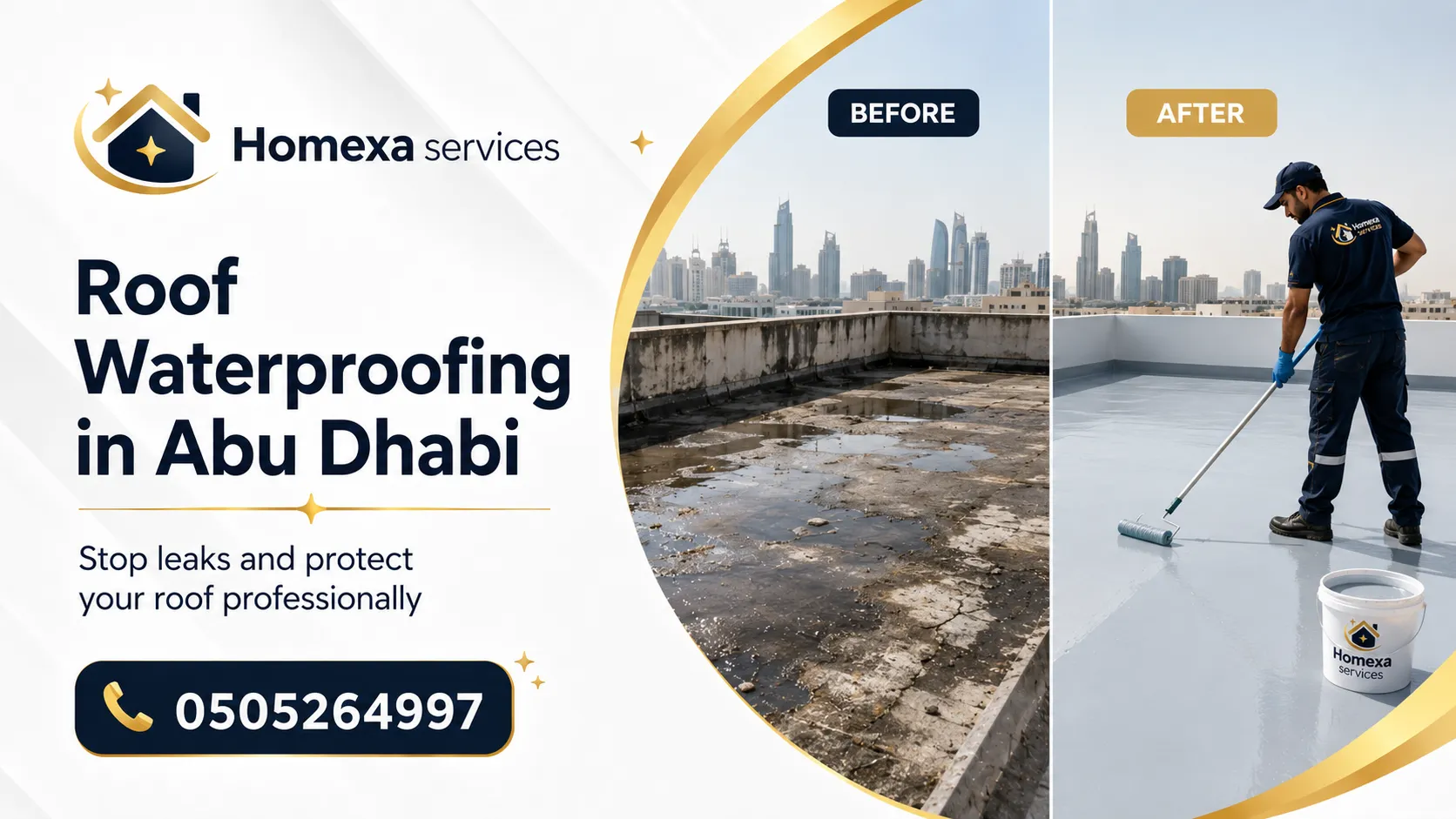 Roof Waterproofing in Abu Dhabi for roof water leaks dampness and villa roof protection