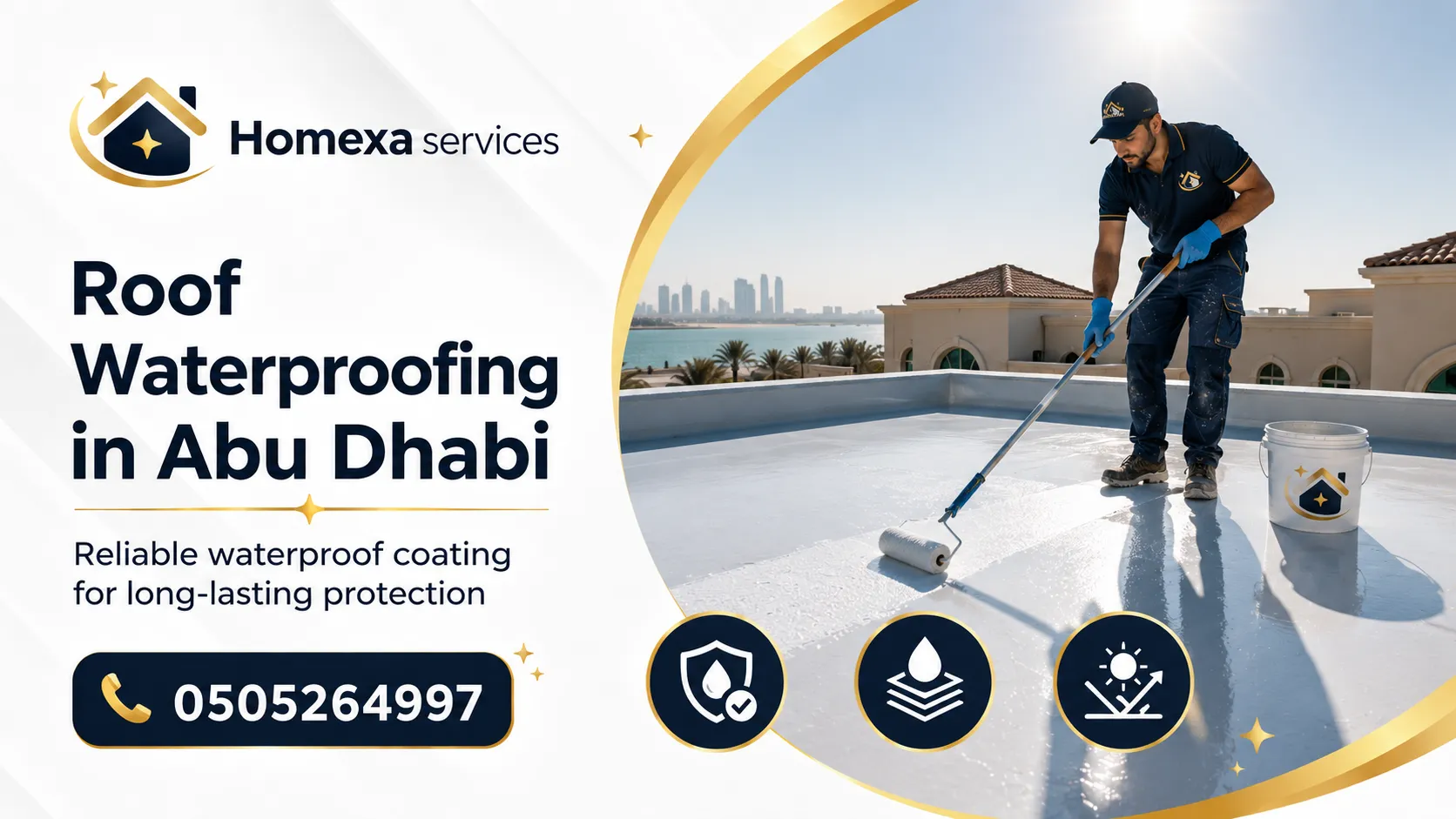 Roof Waterproofing in Abu Dhabi for villas buildings and protection against roof moisture and leakage