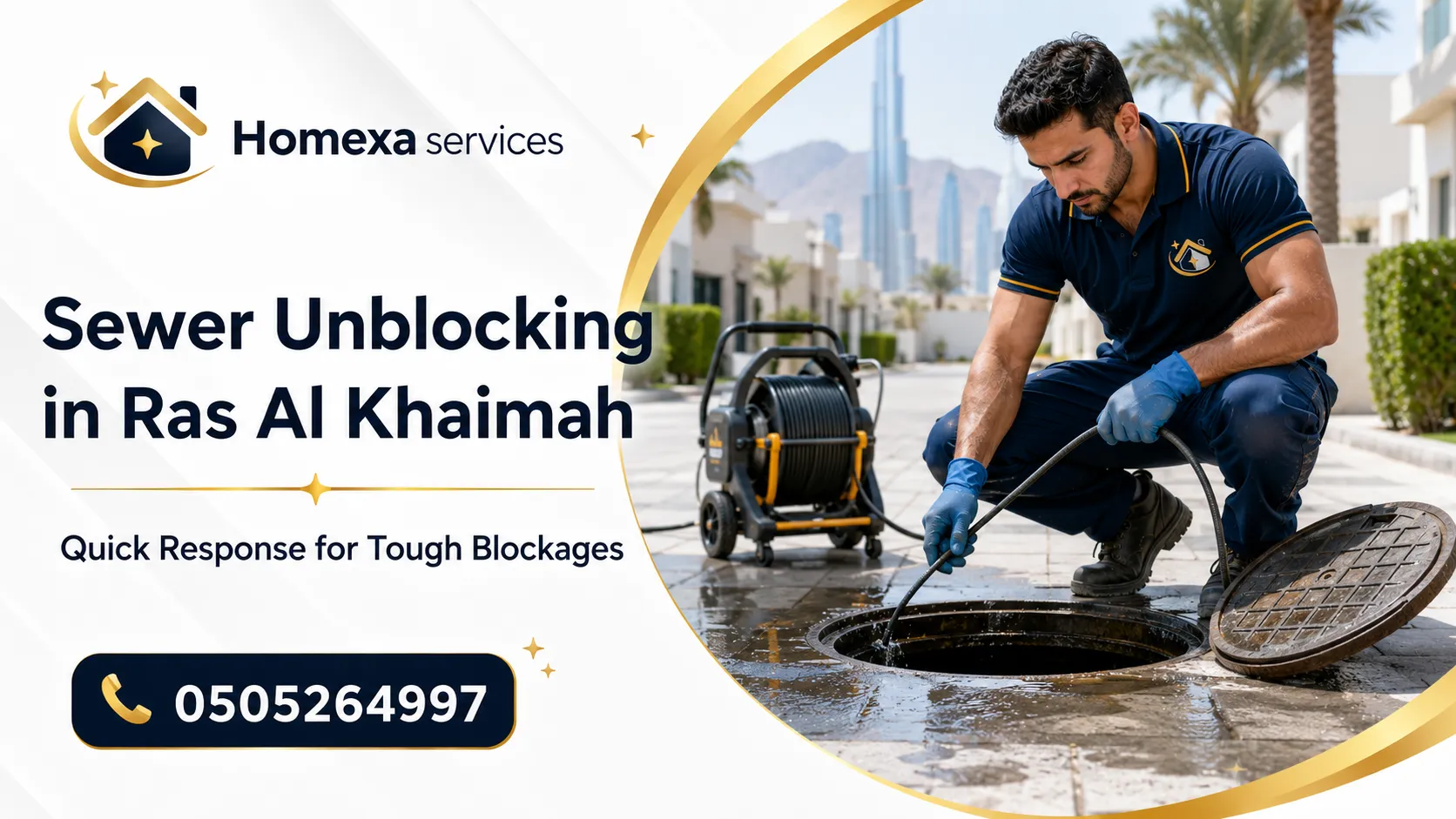 Sewer unblocking in Ras Al Khaimah for blocked sewer lines water backup villas and houses