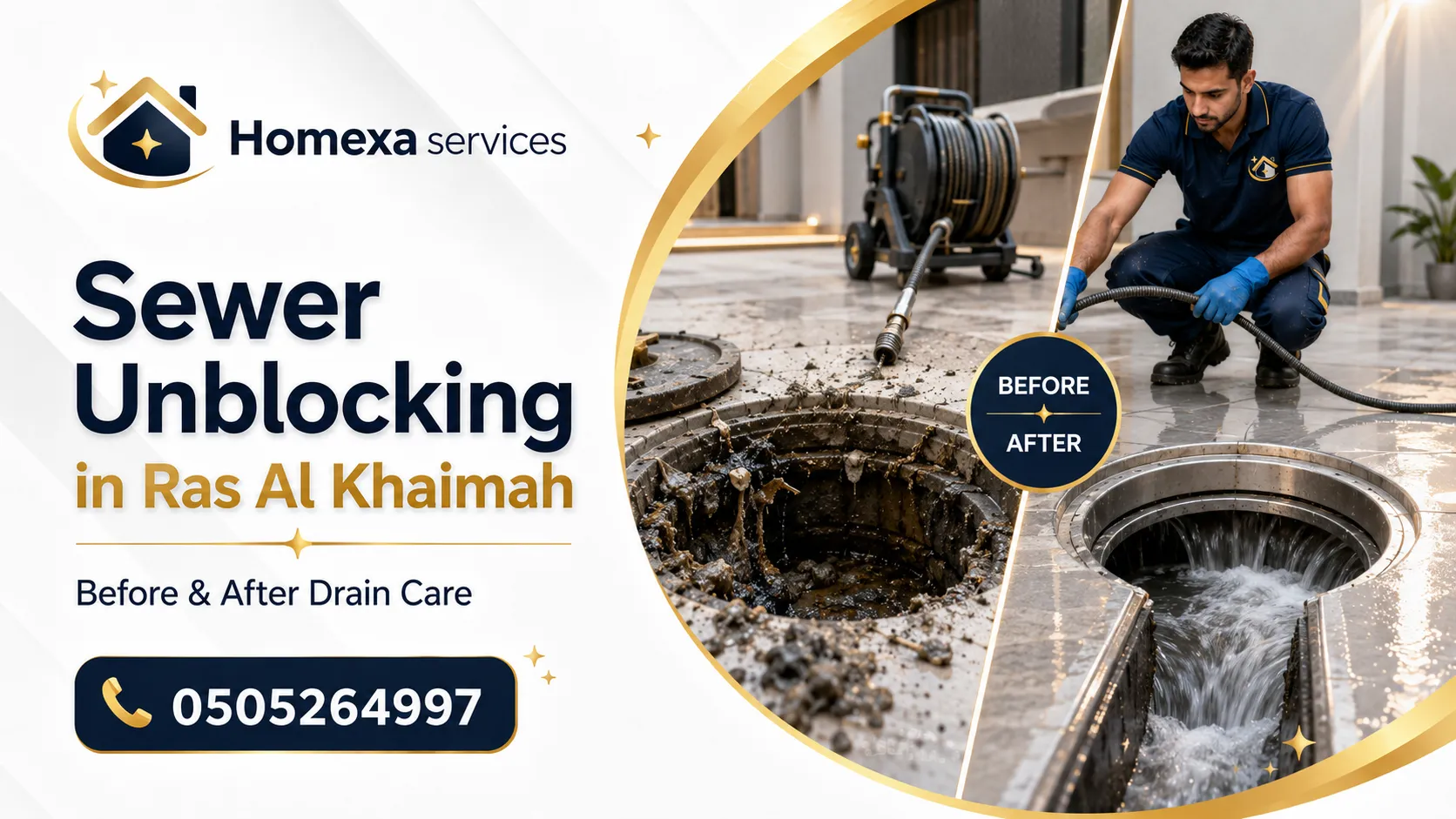 Sewer unblocking in Ras Al Khaimah for blocked kitchen bathroom and floor drain sewer lines