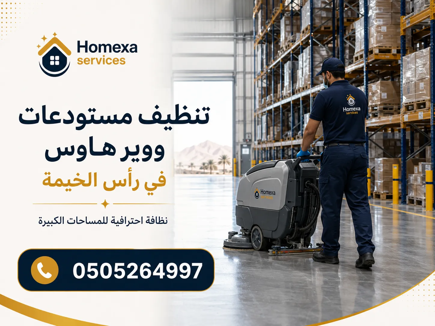 Warehouse cleaning in Ras Al Khaimah for commercial storage facilities and logistics warehouses