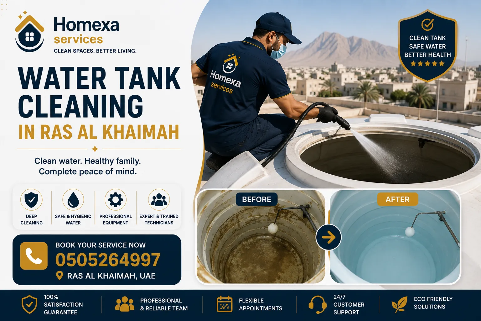 Internal water tank washing and disinfection in Ras Al Khaimah