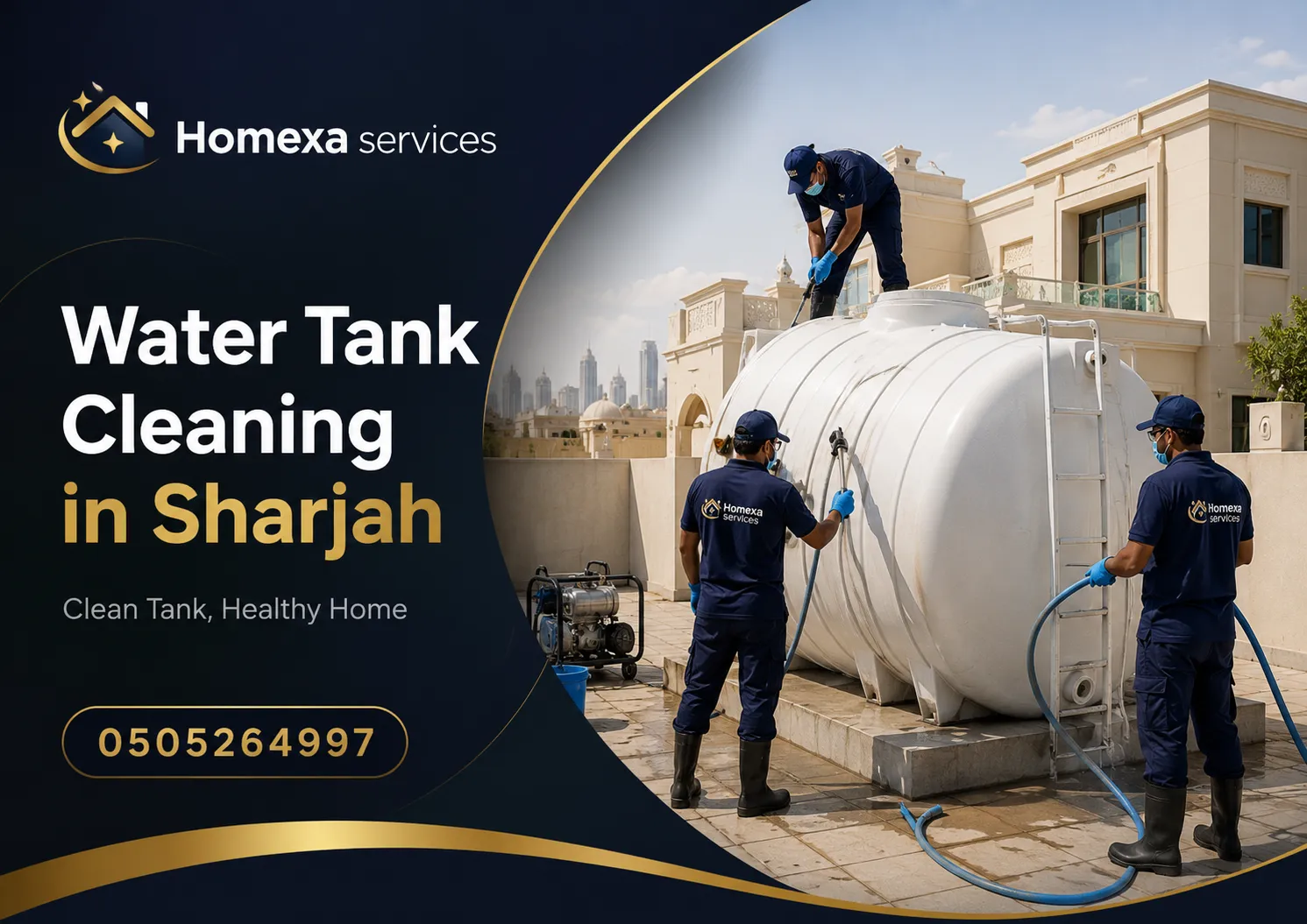 Large water tank cleaning in Sharjah for buildings towers schools hotels companies and commercial properties
