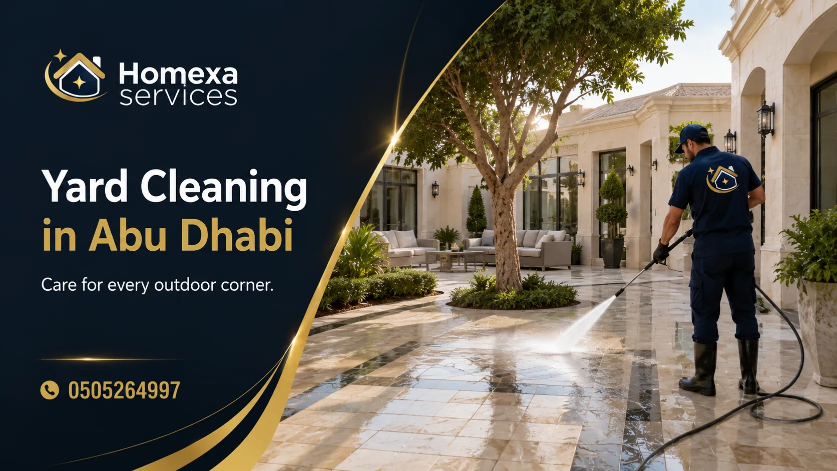 Yard cleaning in Abu Dhabi for outdoor tiles courtyards walkways sand and dust removal