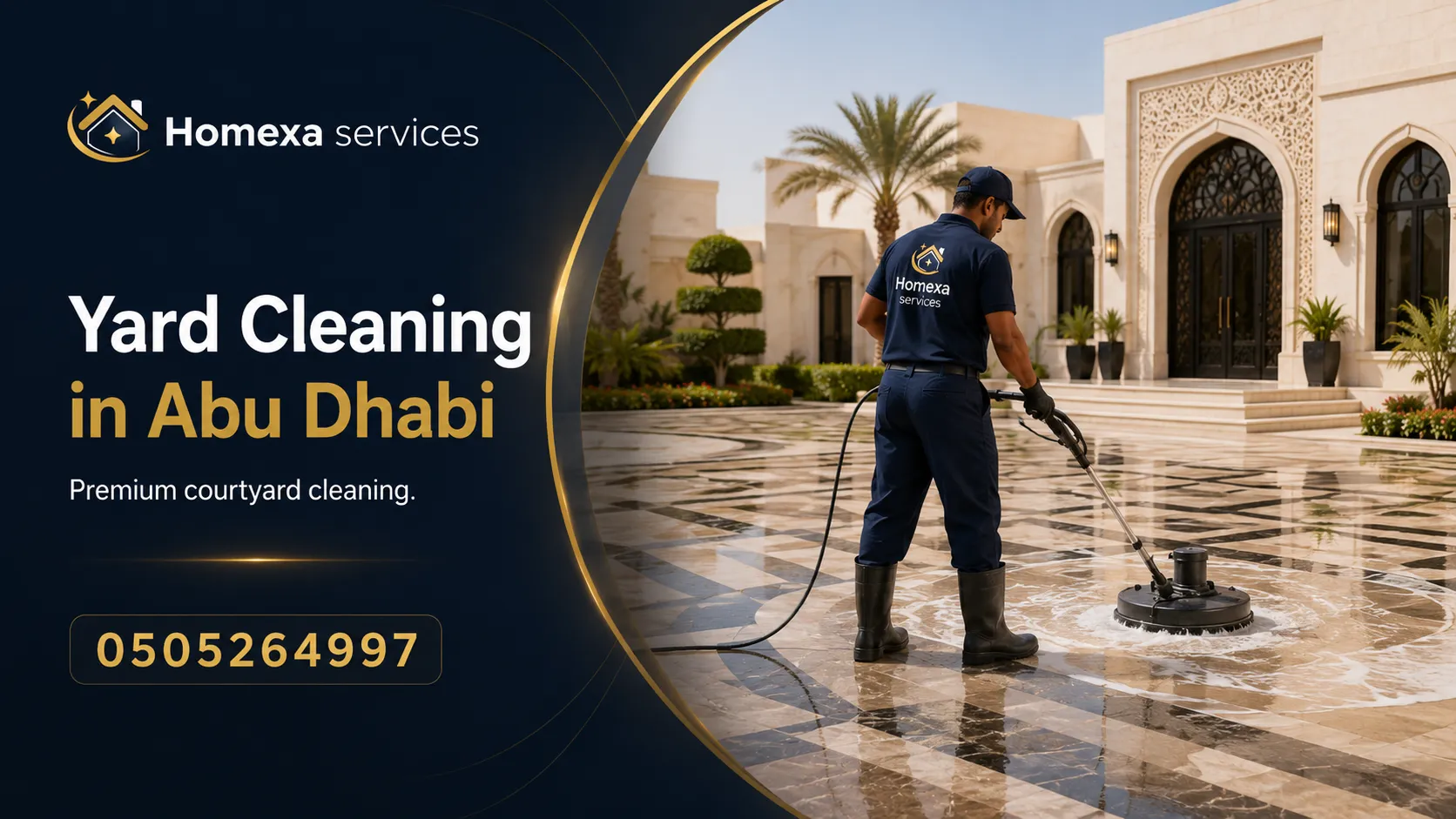 Yard cleaning company in Abu Dhabi for interlock cleaning outdoor floors entrances and large courtyards
