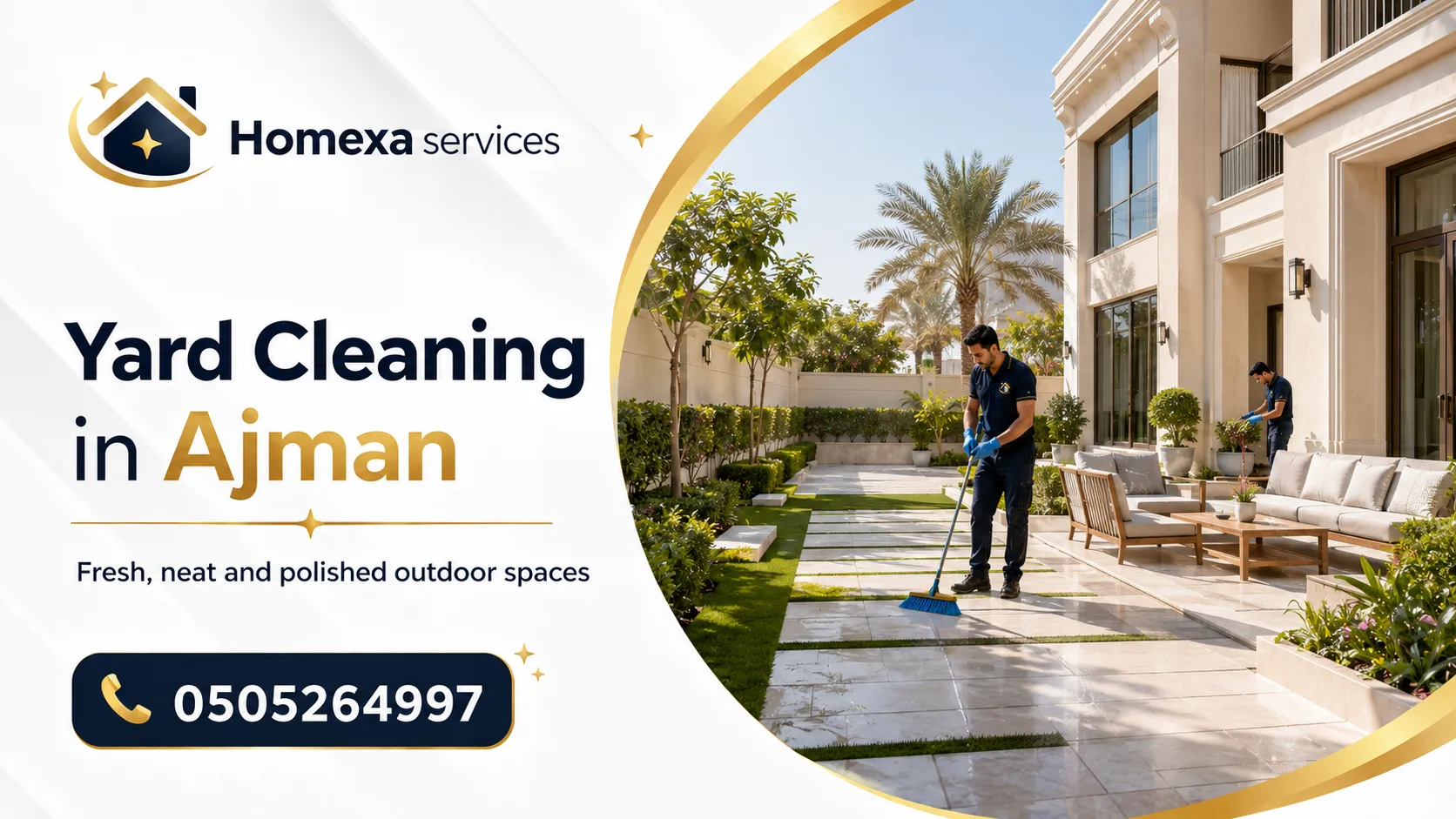 Villa yard cleaning in Ajman for dust sand driveways side passages and outdoor seating areas