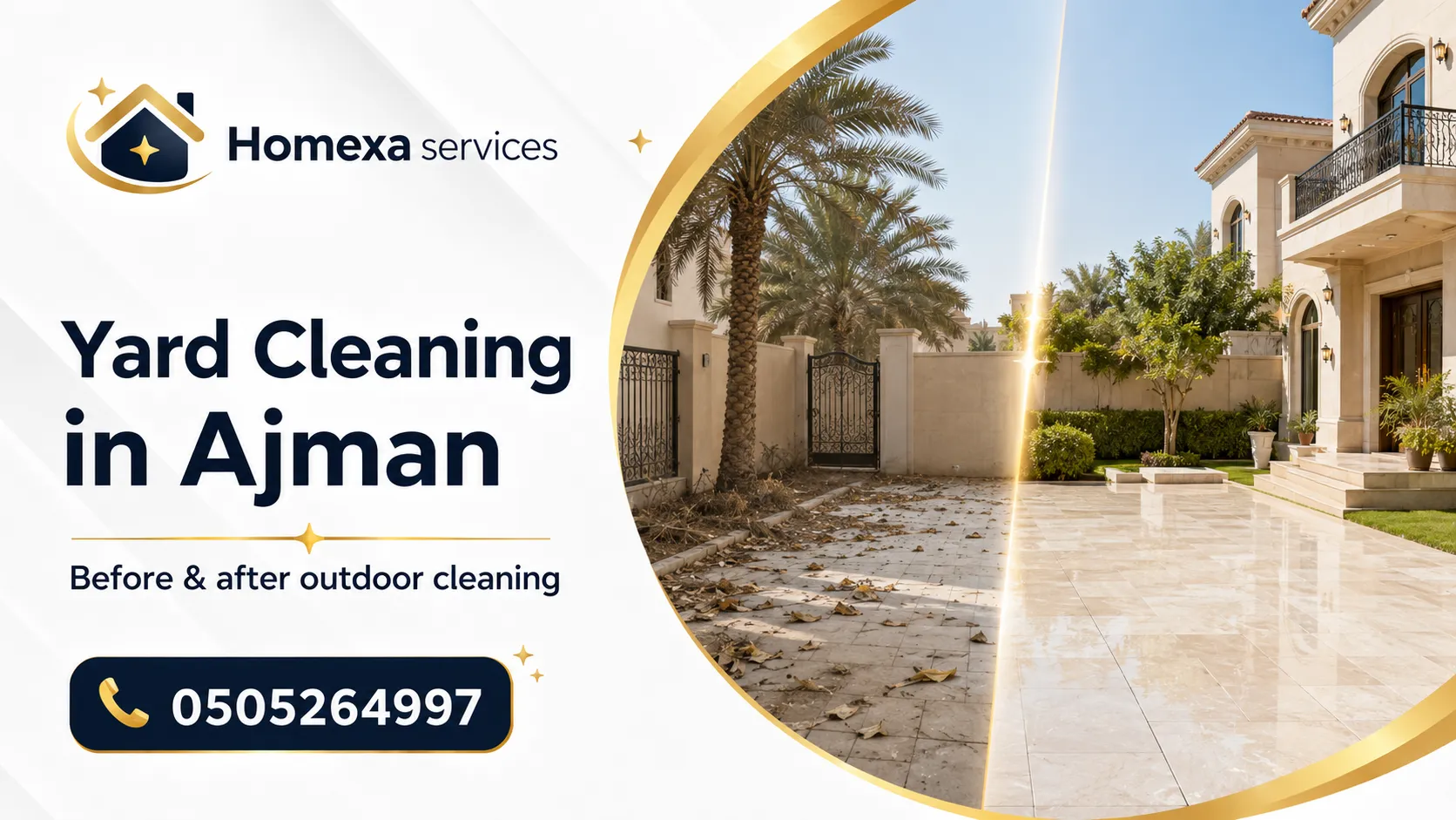 Detailed courtyard cleaning in Ajman for villa outdoor floors corners passages and garden surrounding areas