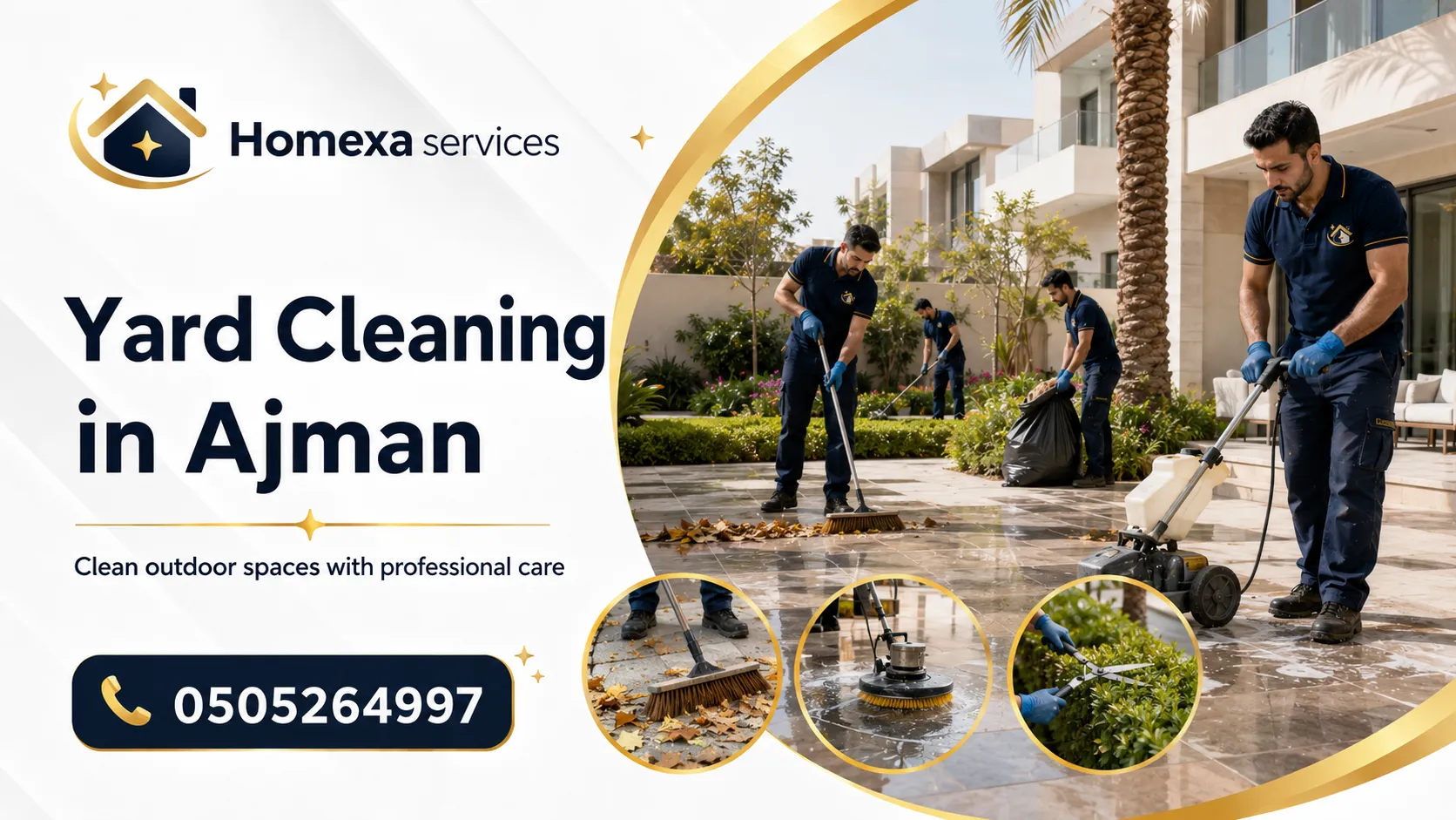 Professional yard cleaning company in Ajman for villa courtyards entrances outdoor floors and recurring cleaning