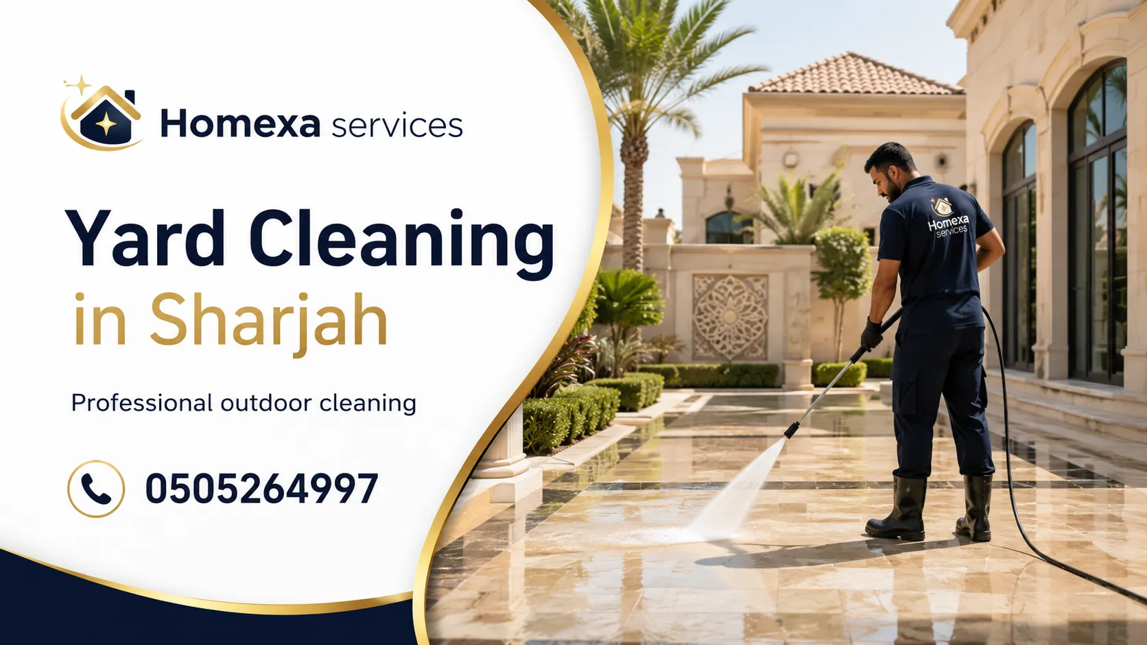 Yard cleaning company in Sharjah for large villa yards walkways entrances patios and outdoor floors