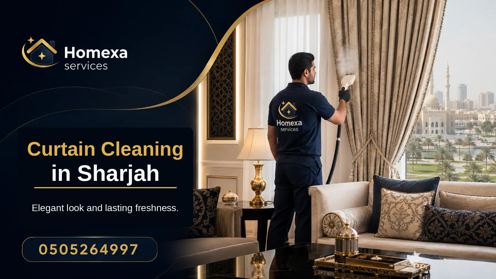 Curtain Cleaning in Sharjah for bedroom, living room and floor-to-ceiling curtains