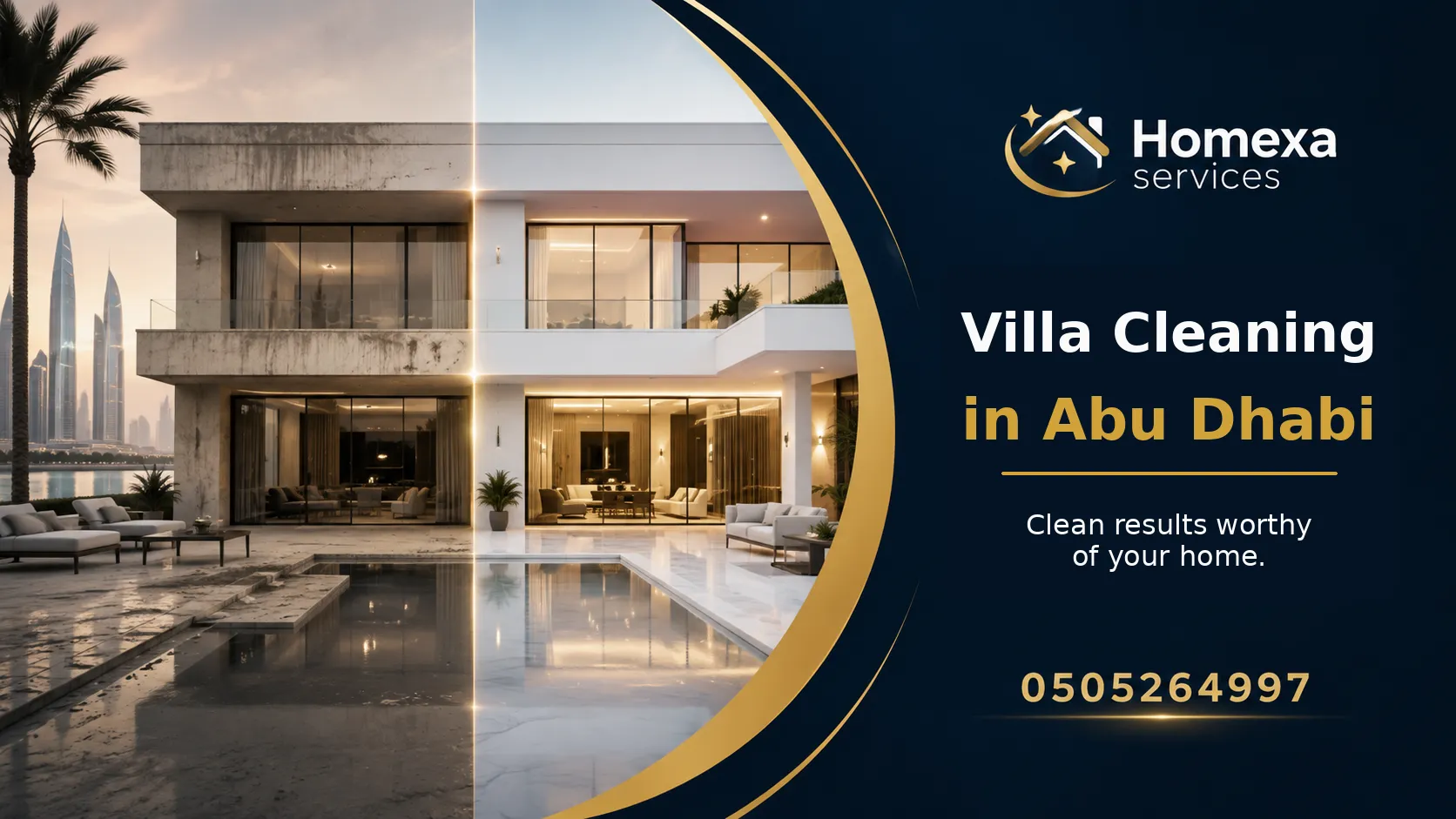 Large and luxury villa cleaning in Abu Dhabi with a professional cleaning team