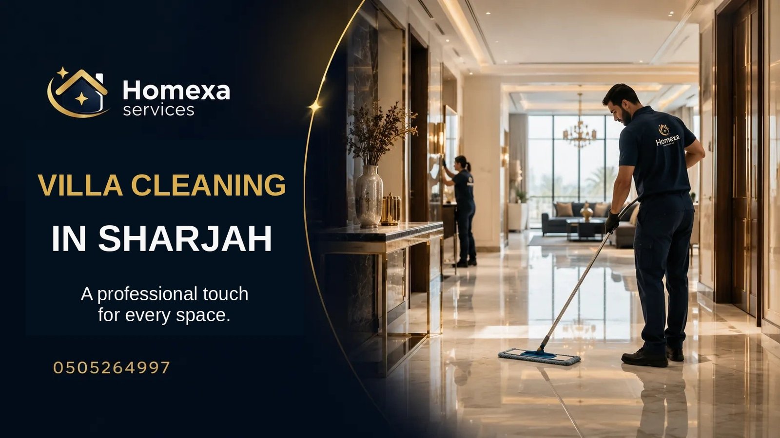 Villa cleaning in Sharjah for bedrooms majlis kitchens bathrooms floors and multi-storey villas