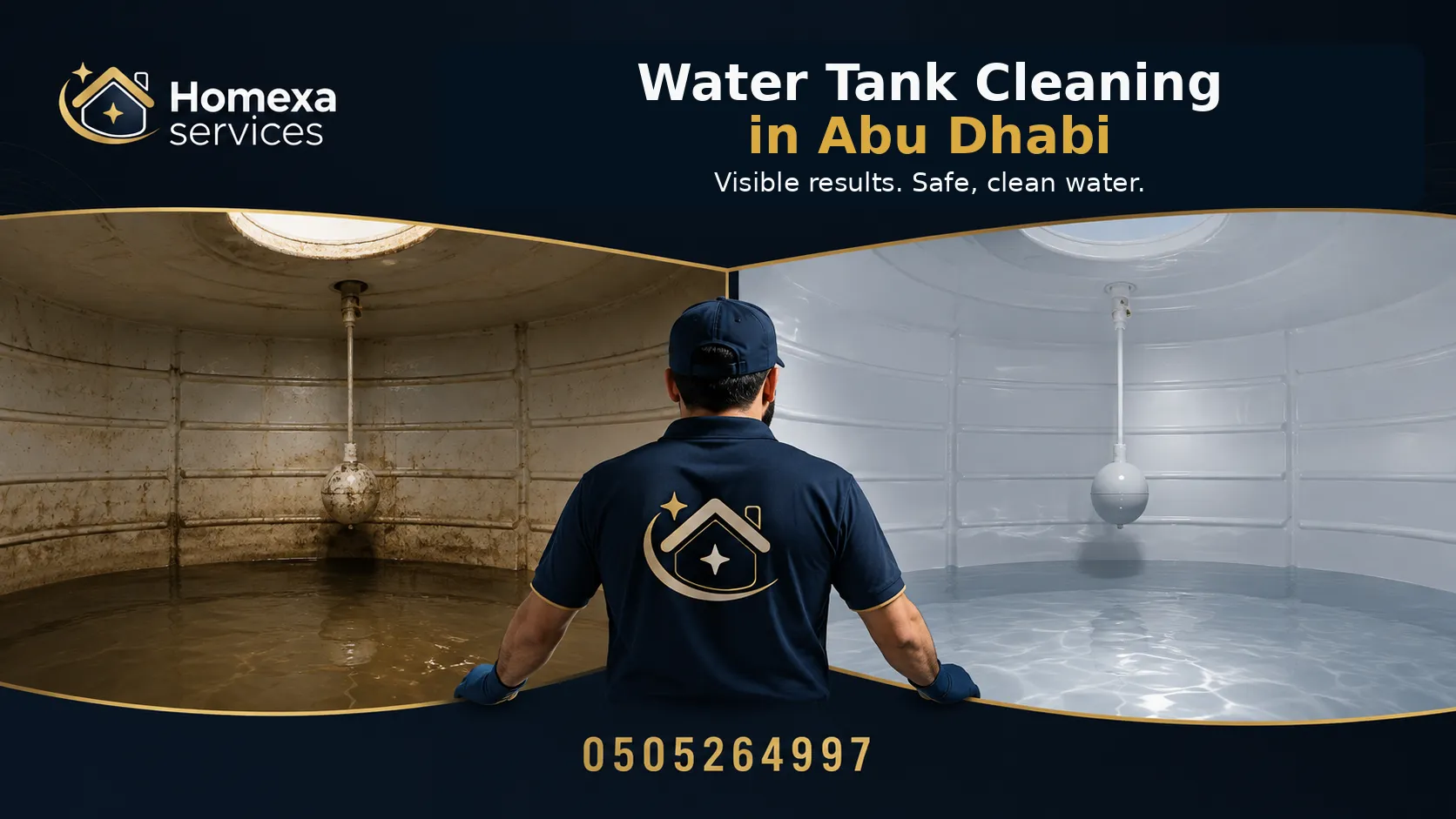 Professional water tank cleaning in Abu Dhabi for sediment mud and buildup inside residential water tanks