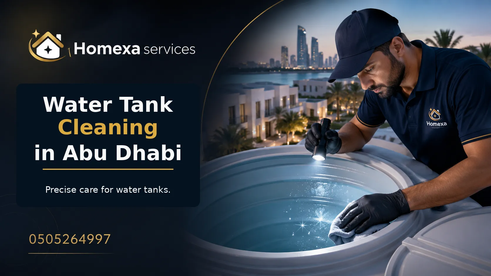 Water tank cleaning in Abu Dhabi for overhead and underground tanks with sediment removal and internal tank cleaning
