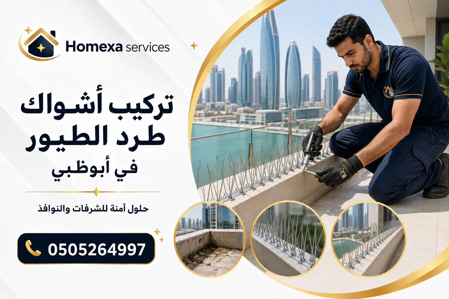 تركيب أشواك طرد الطيور في أبوظبي على الأسطح والكرانيش وحواف المباني
