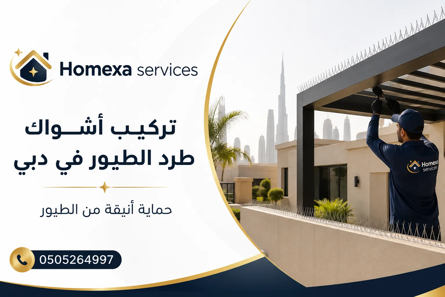 تركيب أشواك طرد الطيور في دبي للمباني التجارية والمستودعات والواجهات الكبيرة