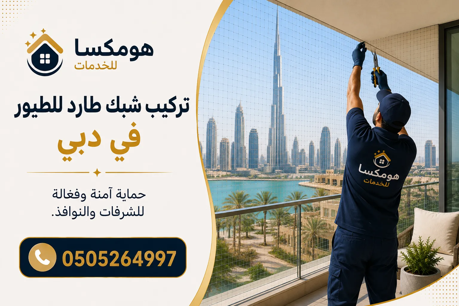 تركيب شبك طرد الحمام في دبي للبلكونات والشقق والفلل والنوافذ