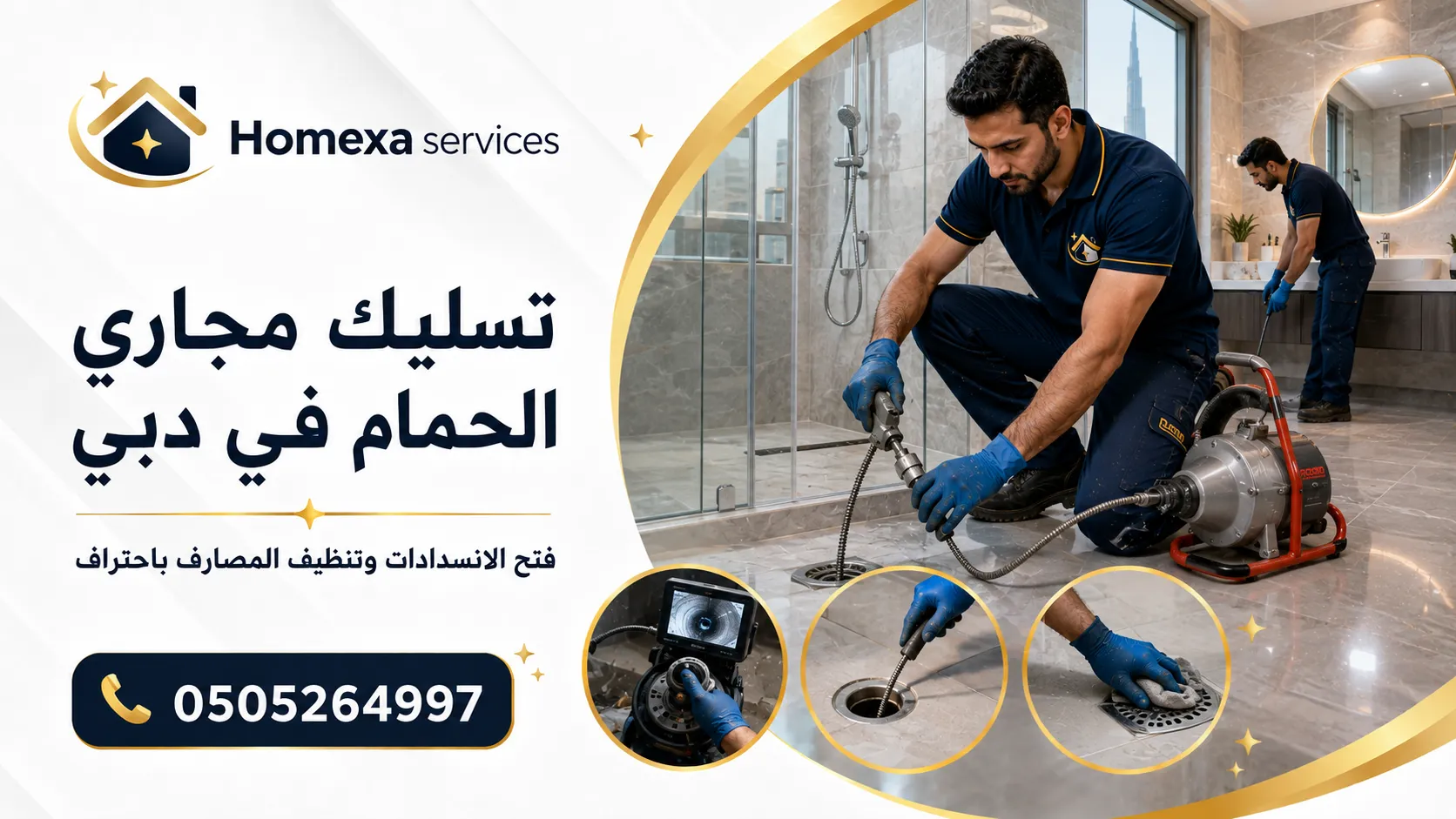 تسليك مجاري الحمام في دبي وفتح انسداد بالوعة الدش وأرضية الحمام