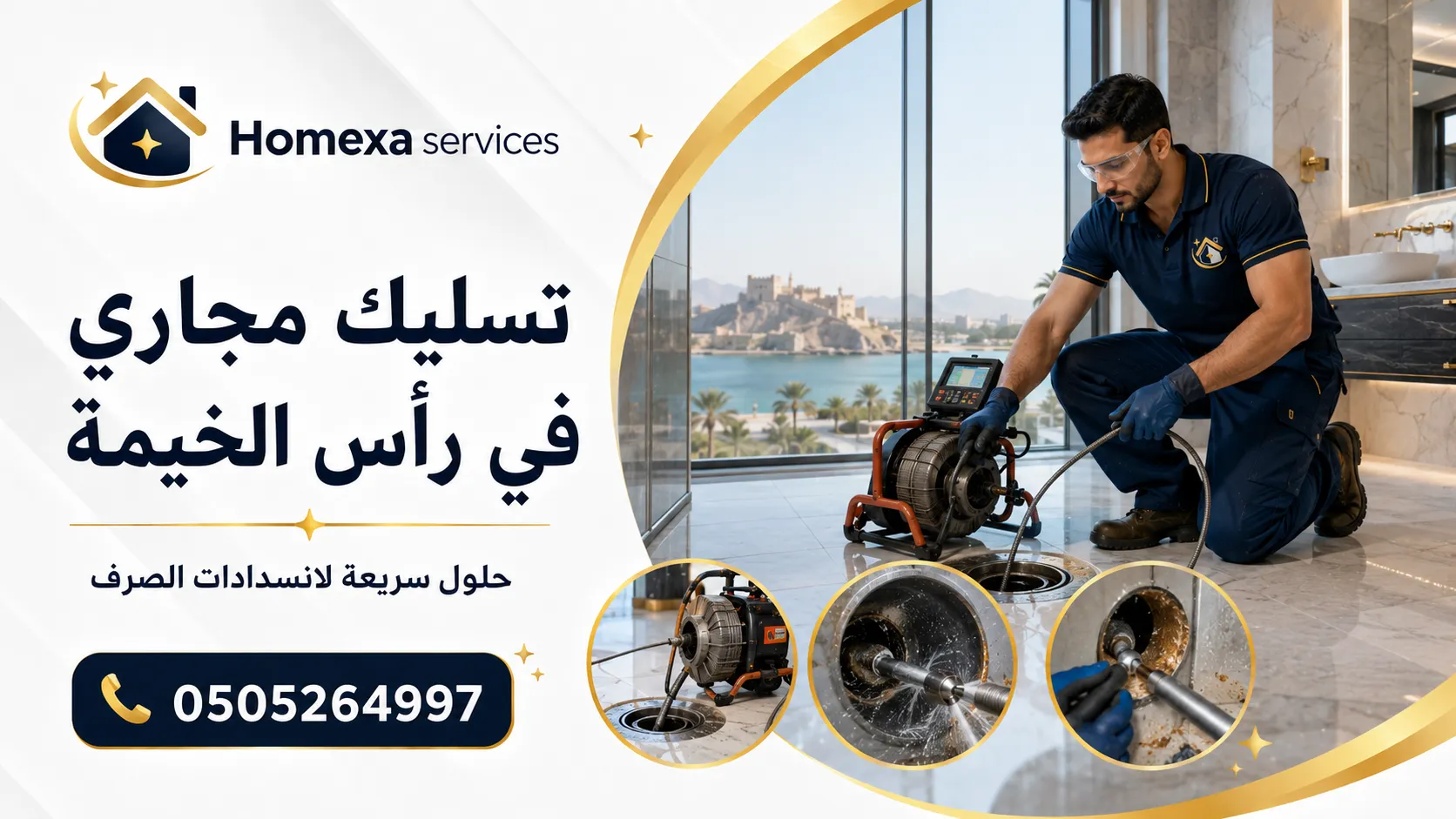 تسليك مجاري في رأس الخيمة وفتح انسداد خطوط الصرف ومعالجة رجوع المياه في المنازل والفلل