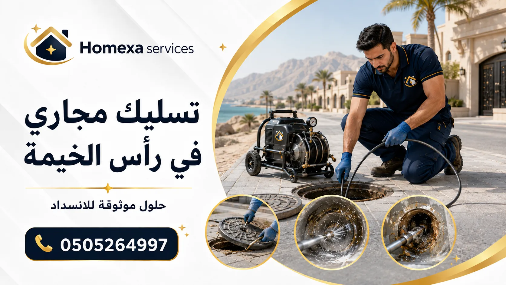 تسليك مجاري في رأس الخيمة وفتح انسداد الحمامات والمطابخ وخطوط الصرف للفلل والمنازل