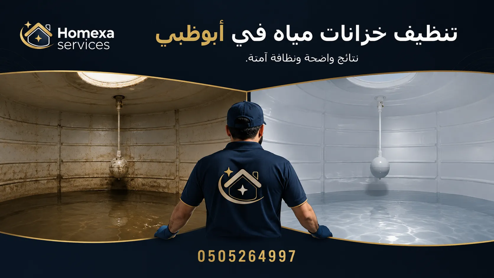 تنظيف خزانات مياه في أبوظبي وإزالة الرواسب من الخزانات العلوية والأرضية