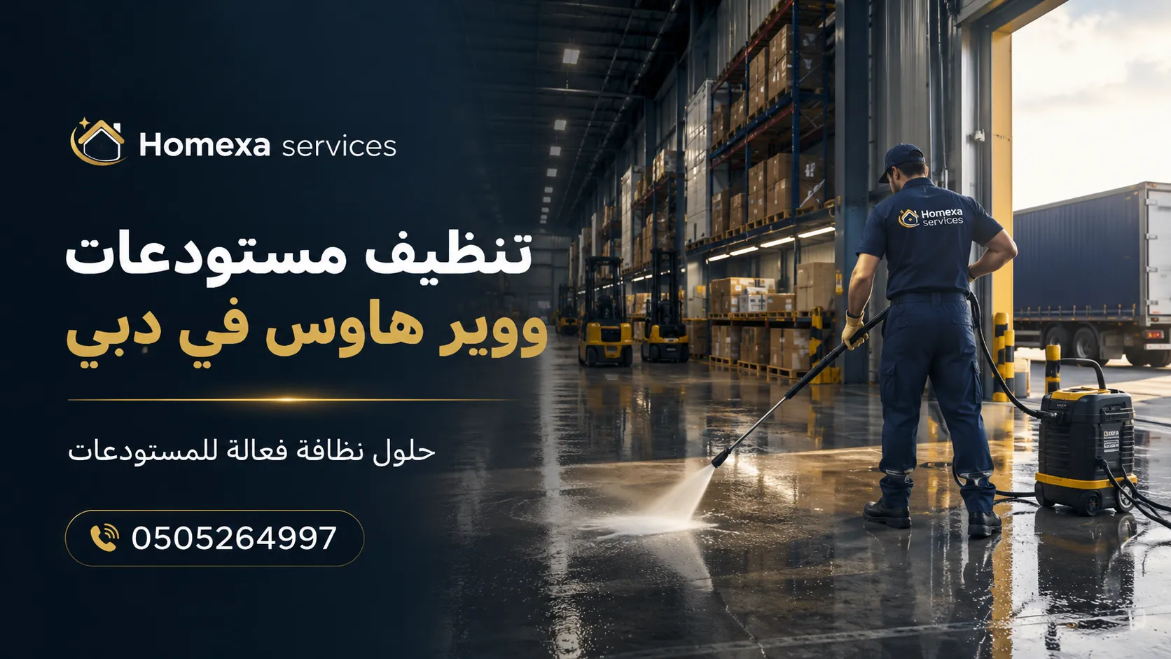 تنظيف وير هاوس في دبي وإزالة الغبار من أرضيات ورفوف وممرات المستودعات